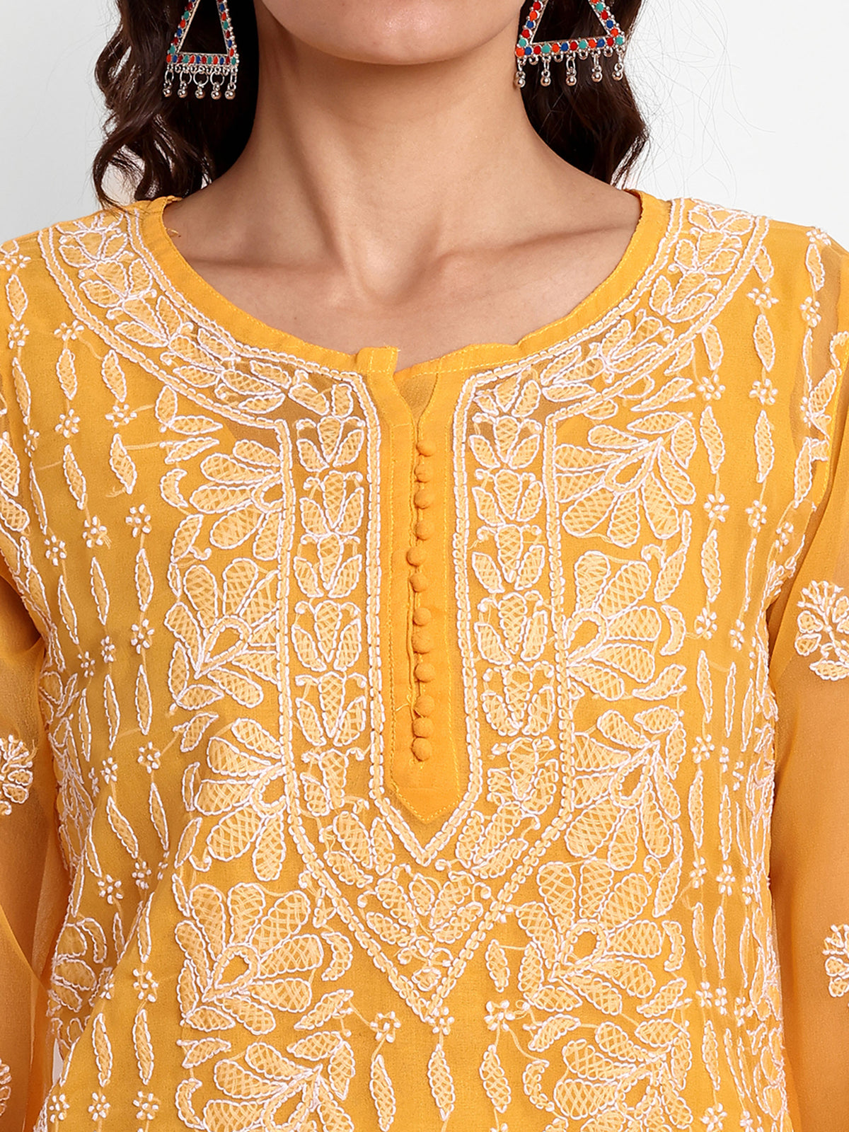 Lucknow Chikankari Hand Embroidered Kurta with Matching Inner, Georgette