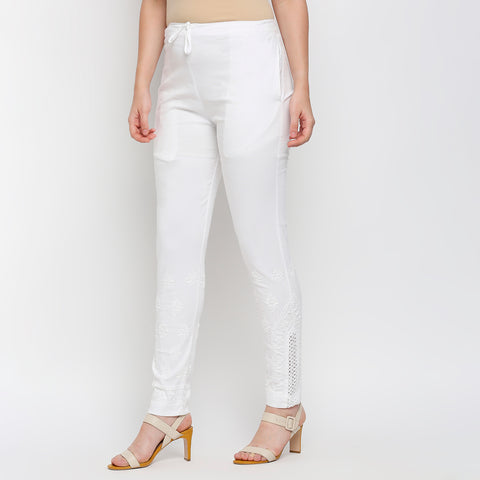 White cigarette pencil pants & trousers for women casual and office wear.