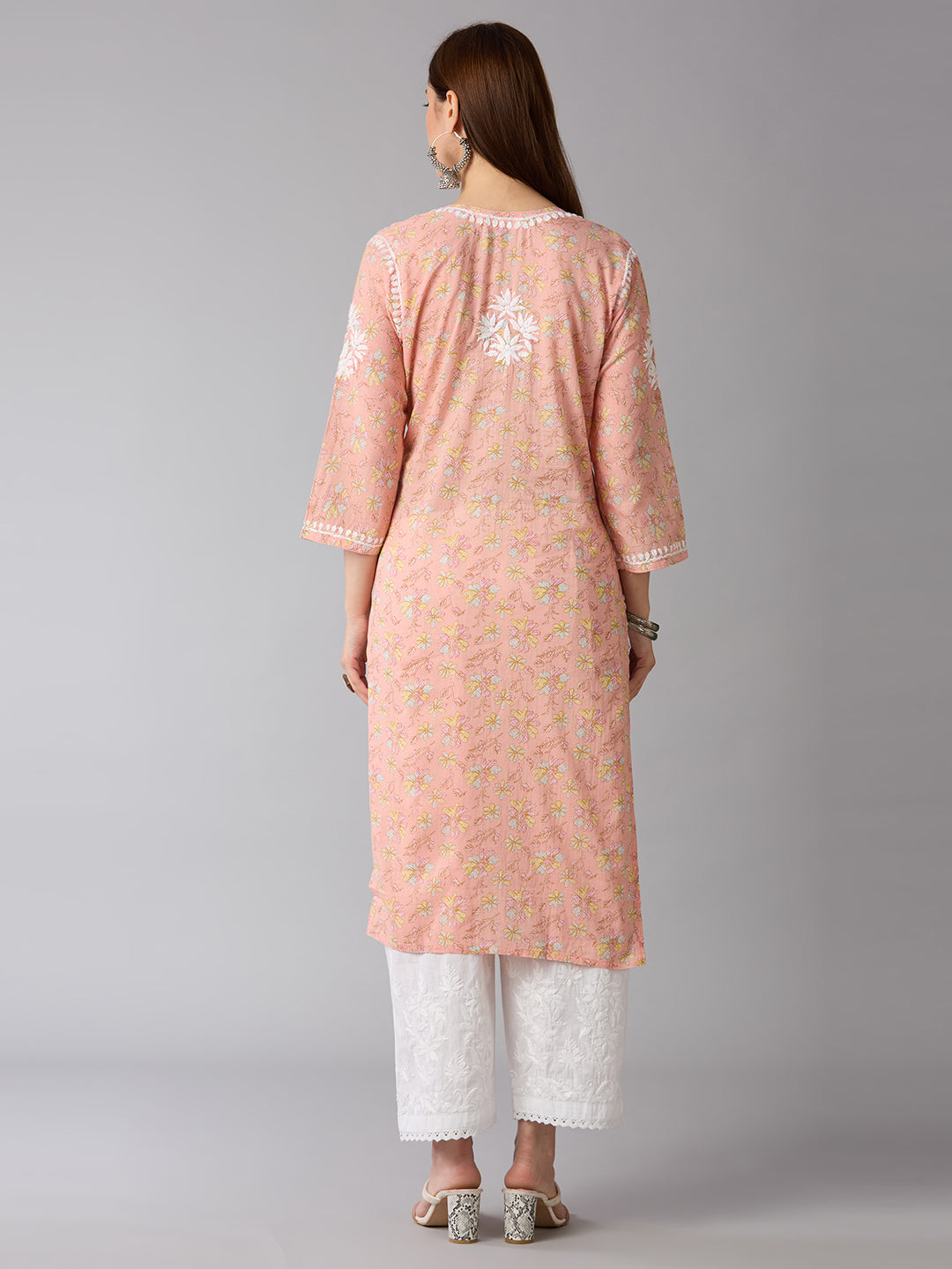Lucknow Chikankari Hand Embroidered Long Kurta Mulmul Cotton