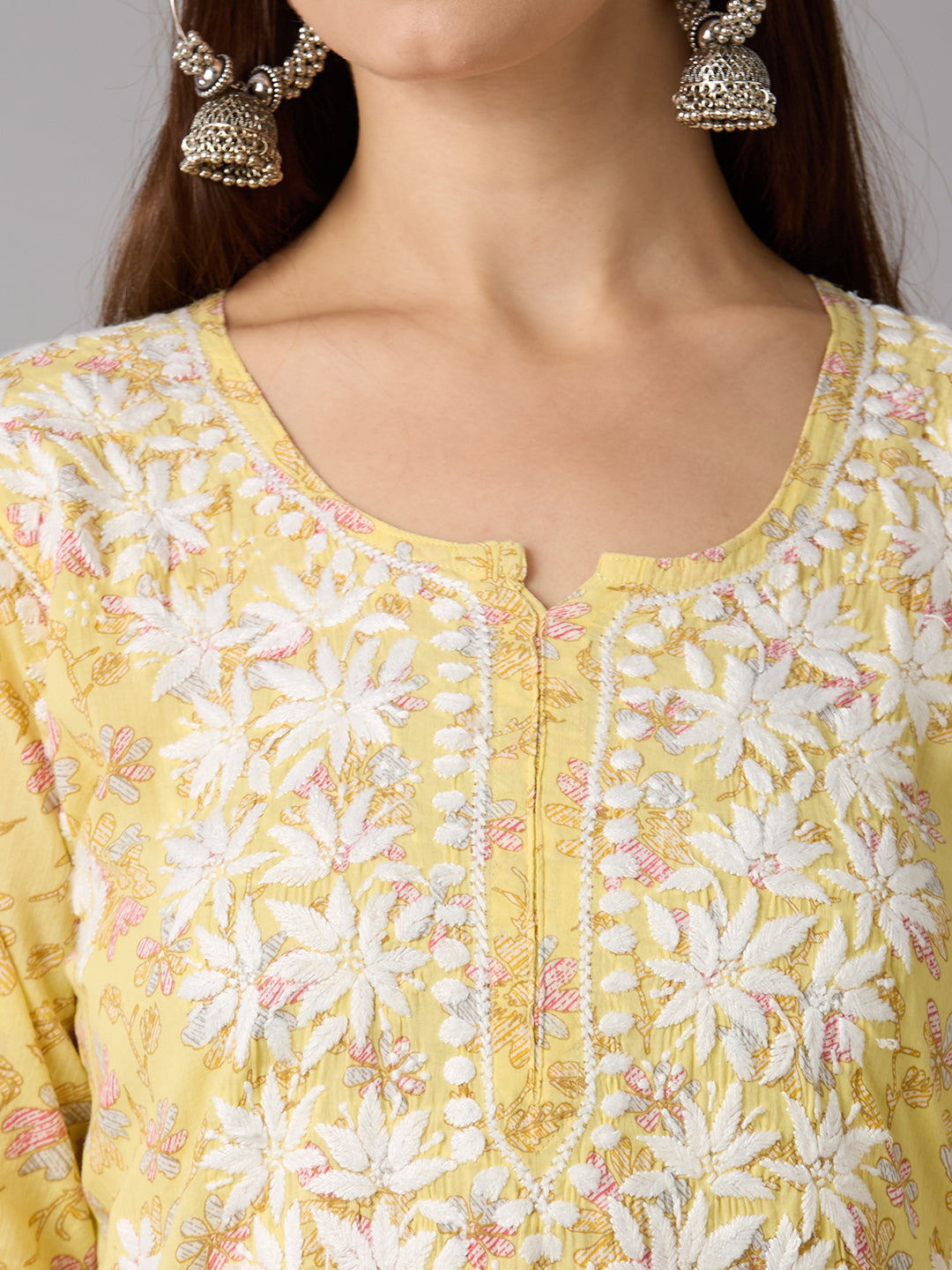 Lucknow Chikankari Hand Embroidered Long Kurta Mulmul Cotton