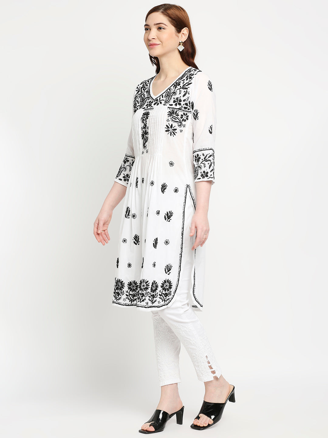 Chikankari Long Hand Embroidered Kurta  Cotton