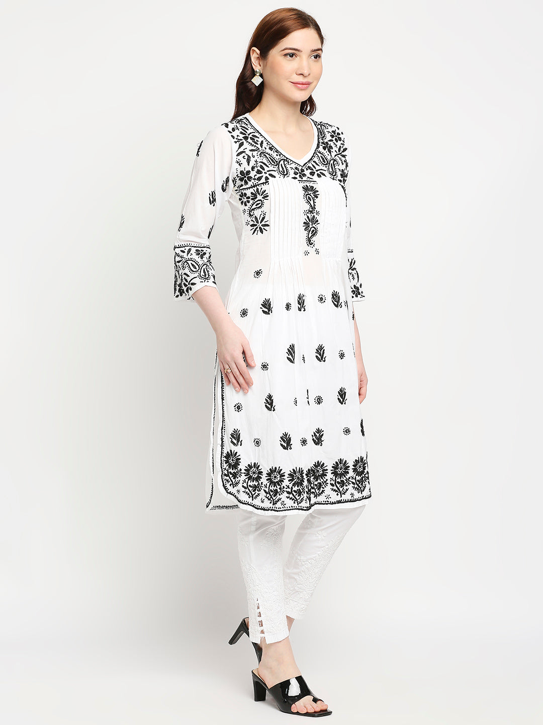 Chikankari Long Hand Embroidered Kurta  Cotton