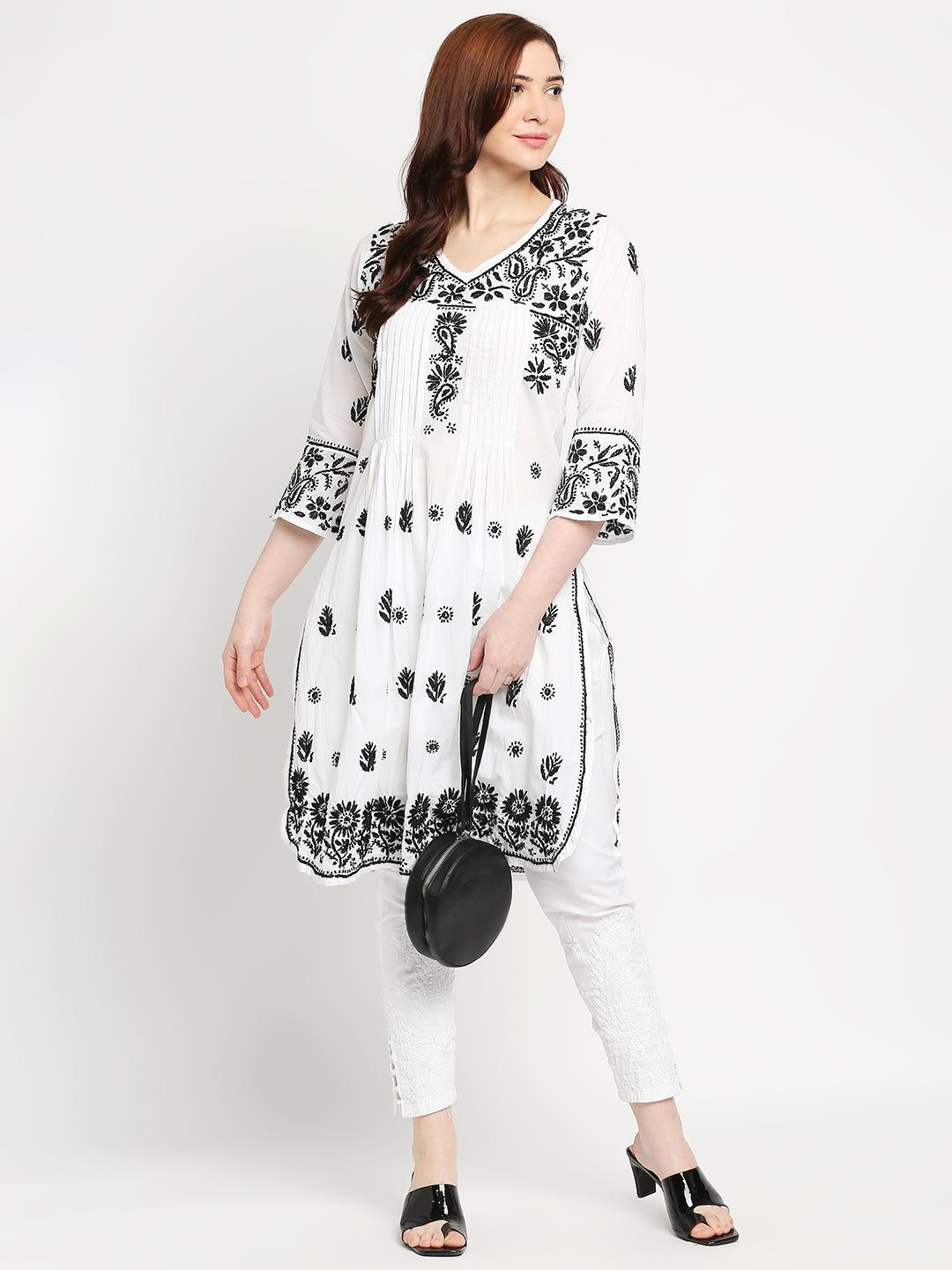 Chikankari Long Hand Embroidered Kurta  Cotton