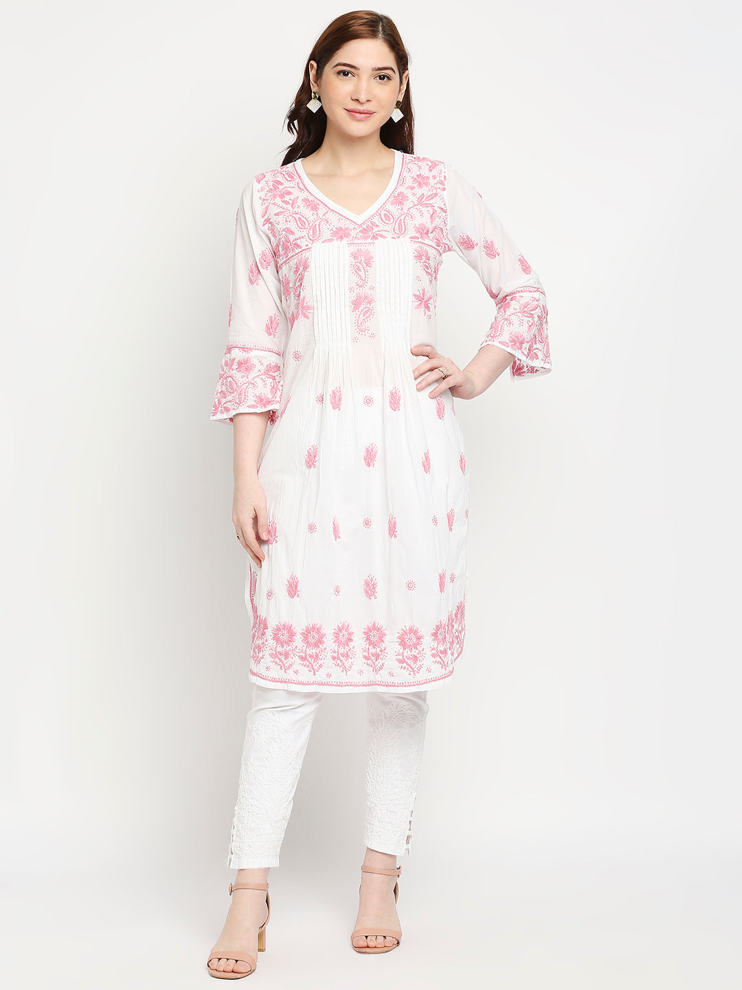 Chikankari Long Hand Embroidered Kurta  Cotton