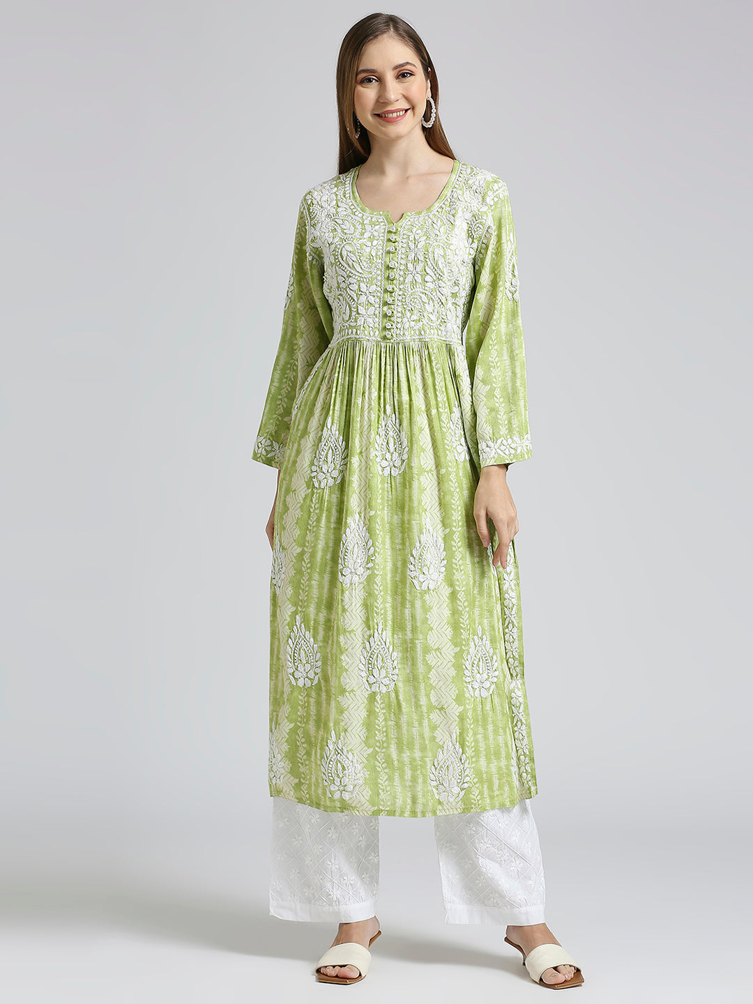 Lucknow Chikankari Hand Embroidered  Nyra cut Kurta