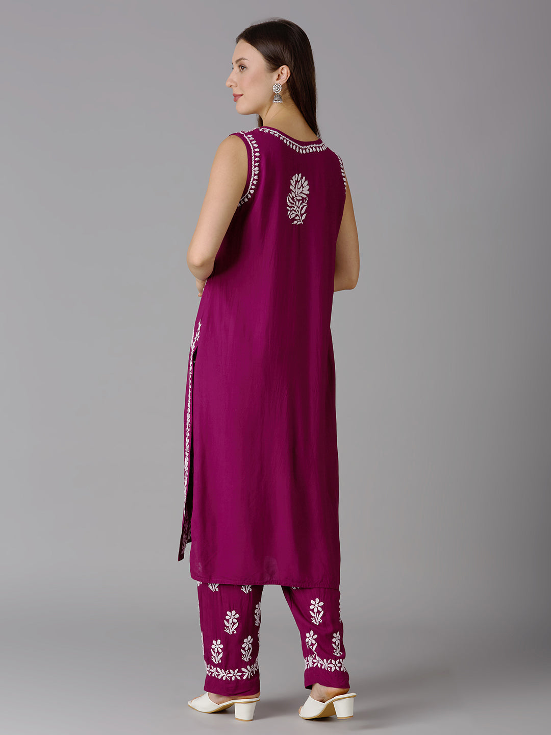 Lucknow Chikankari Hand Embroidered Kurta and Palazzo Set Rayon