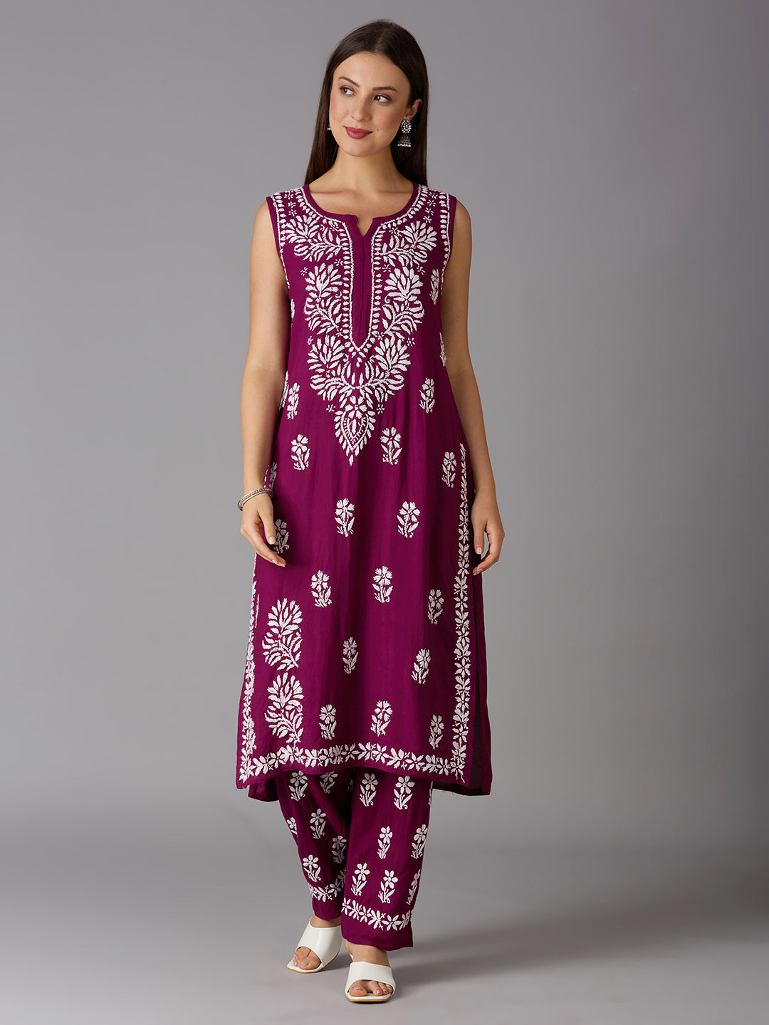 Lucknow Chikankari Hand Embroidered Kurta and Palazzo Set Rayon