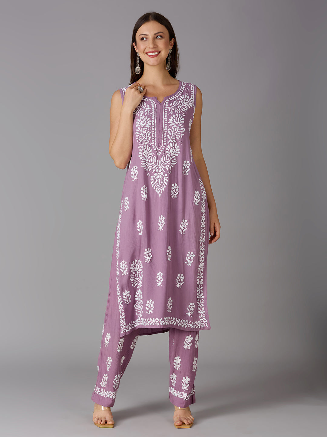 Lucknow Chikankari Hand Embroidered Kurta and Palazzo Set Rayon