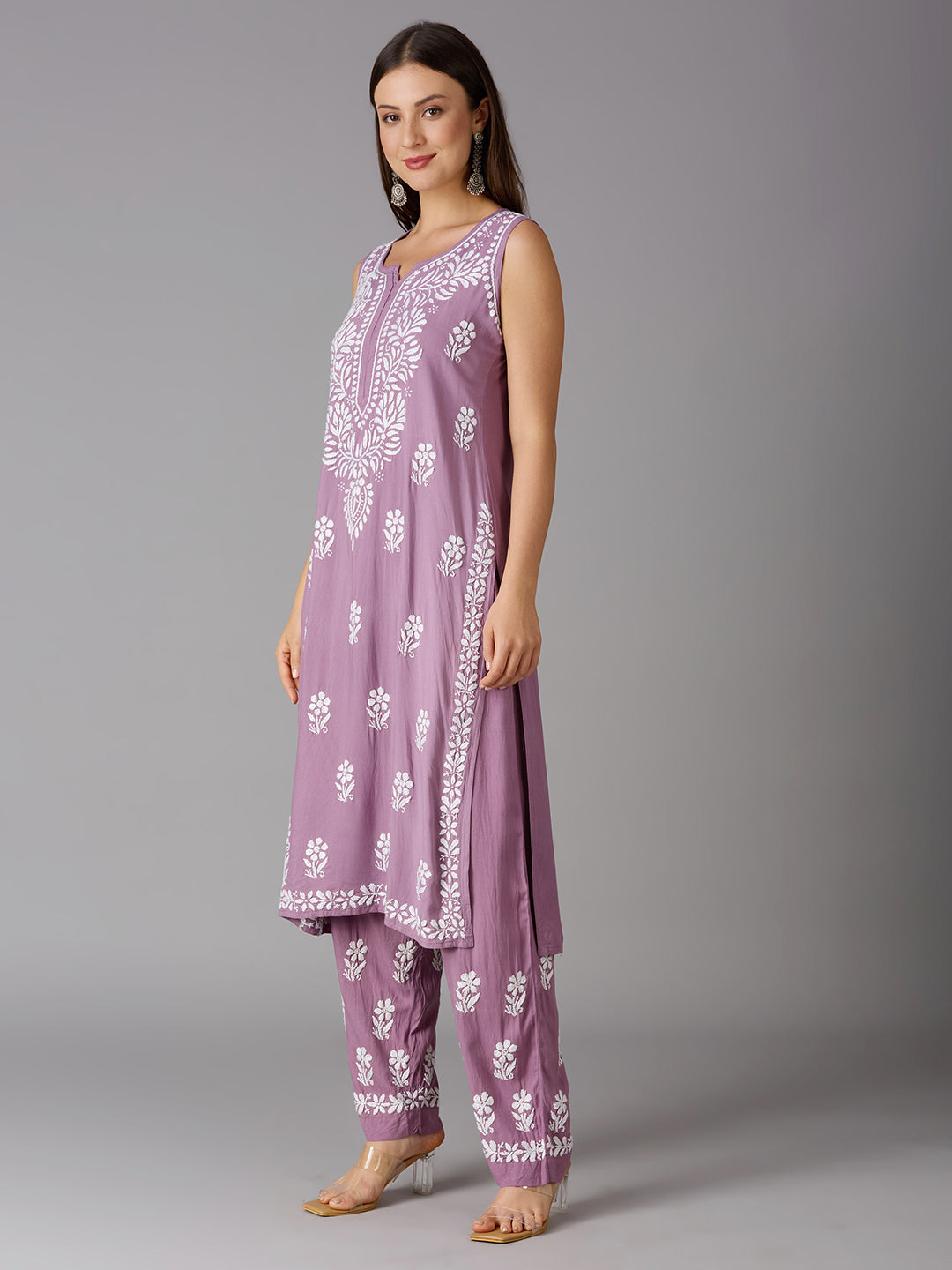 Lucknow Chikankari Hand Embroidered Kurta and Palazzo Set Rayon