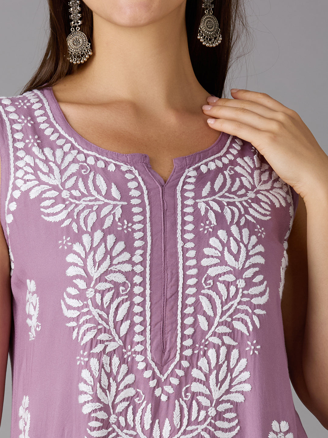 Lucknow Chikankari Hand Embroidered Kurta and Palazzo Set Rayon
