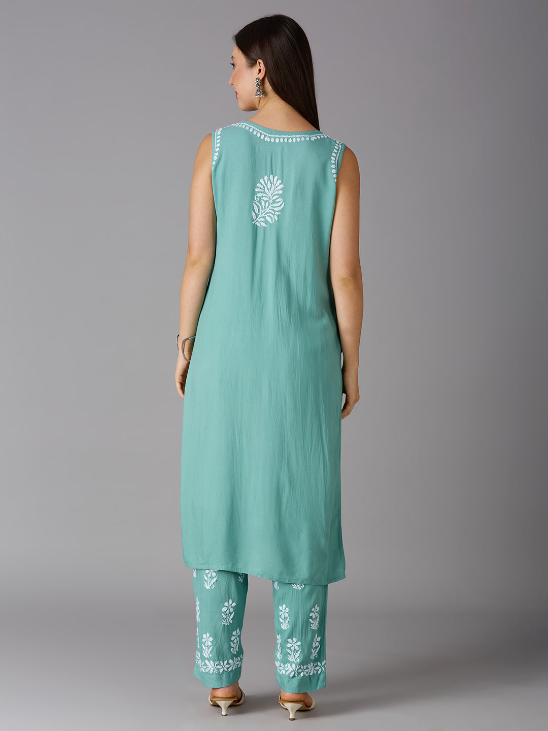 Lucknow Chikankari Hand Embroidered Kurta and Palazzo Set Rayon
