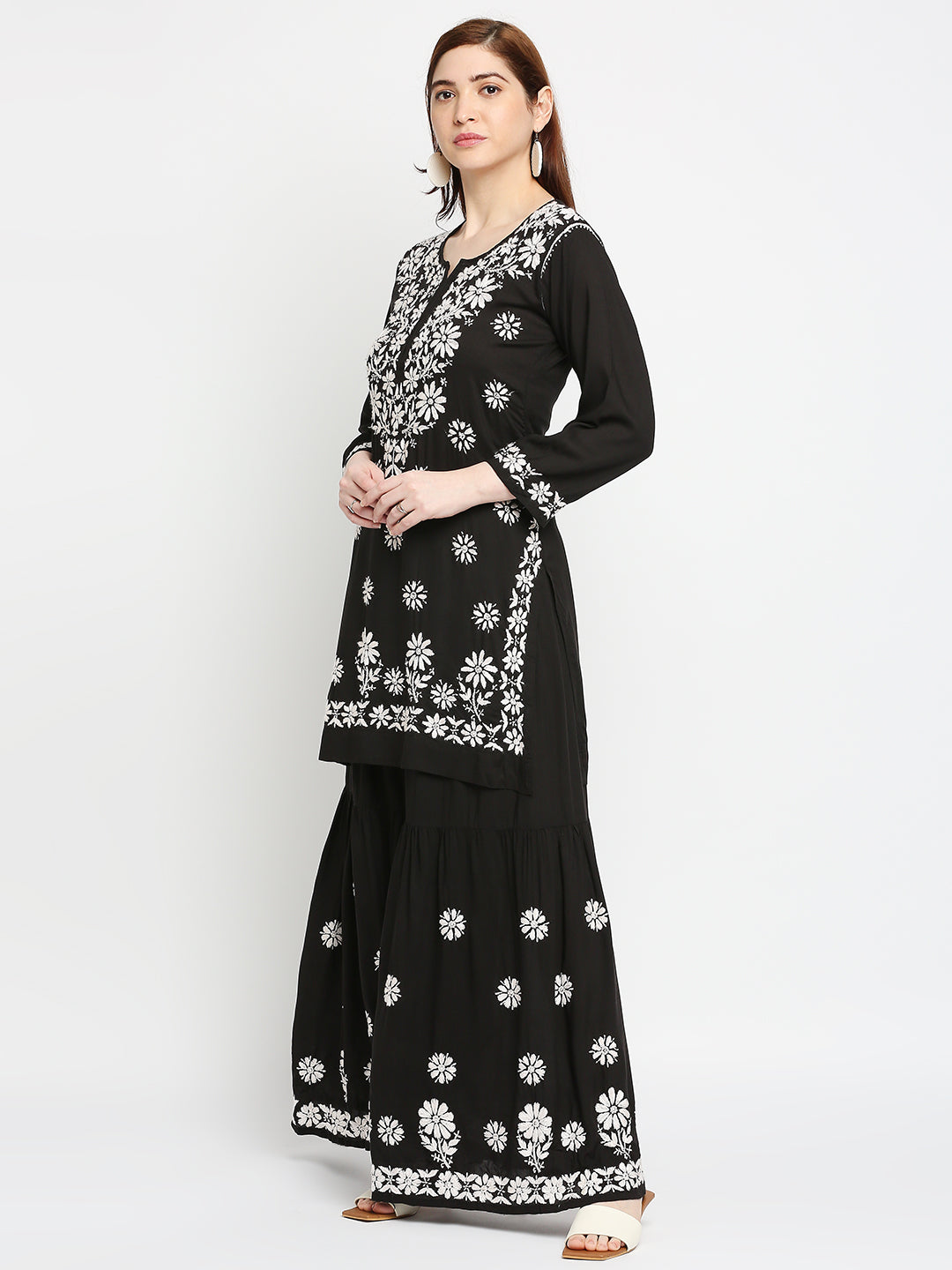 Lucknow Chikankari Hand Embroidered Kurta and Palazzo  Set Modal Cotton