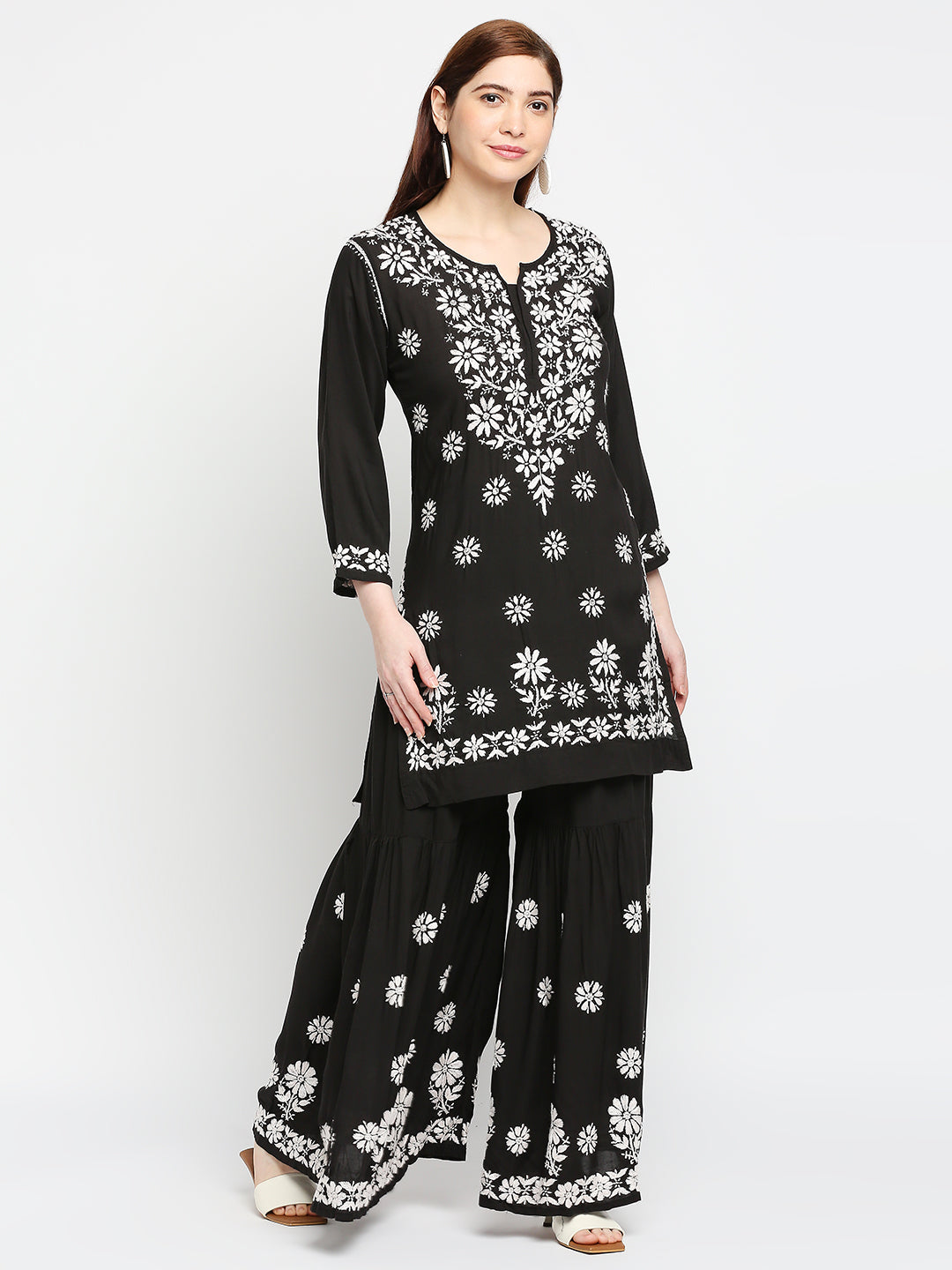 Lucknow Chikankari Hand Embroidered Kurta and Palazzo  Set Modal Cotton