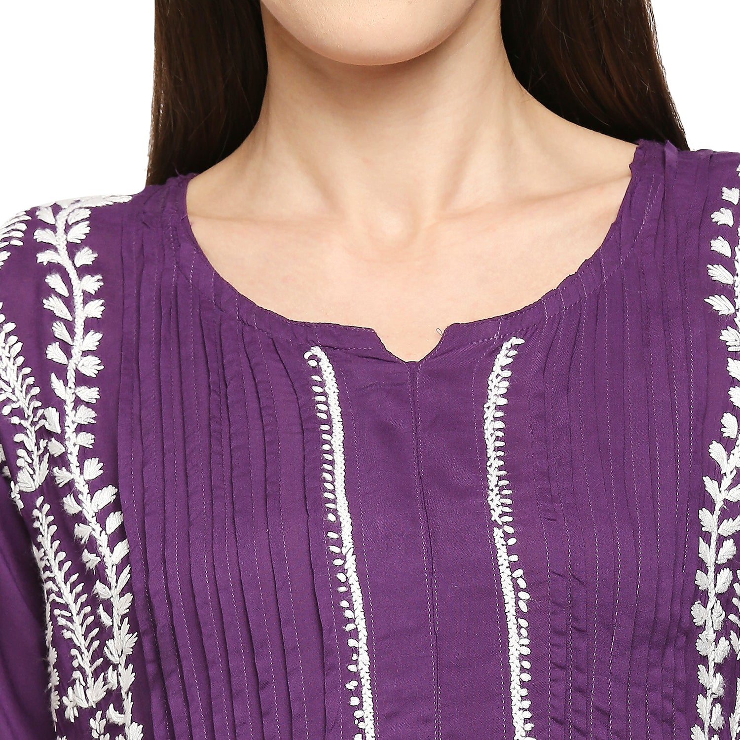 Lucknow Chikankari Hand Embroidered Fit & Flare long kurti Gown for Women  Modal Cotton eCustomerfirst Retail LLP