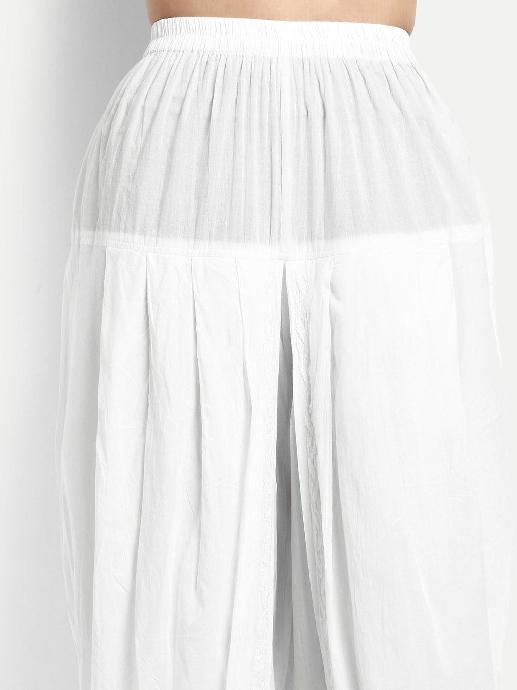 Chikankari Hand Embroidered Dhoti Salwar Tulip Pants Palazzo White - Indiankala4u