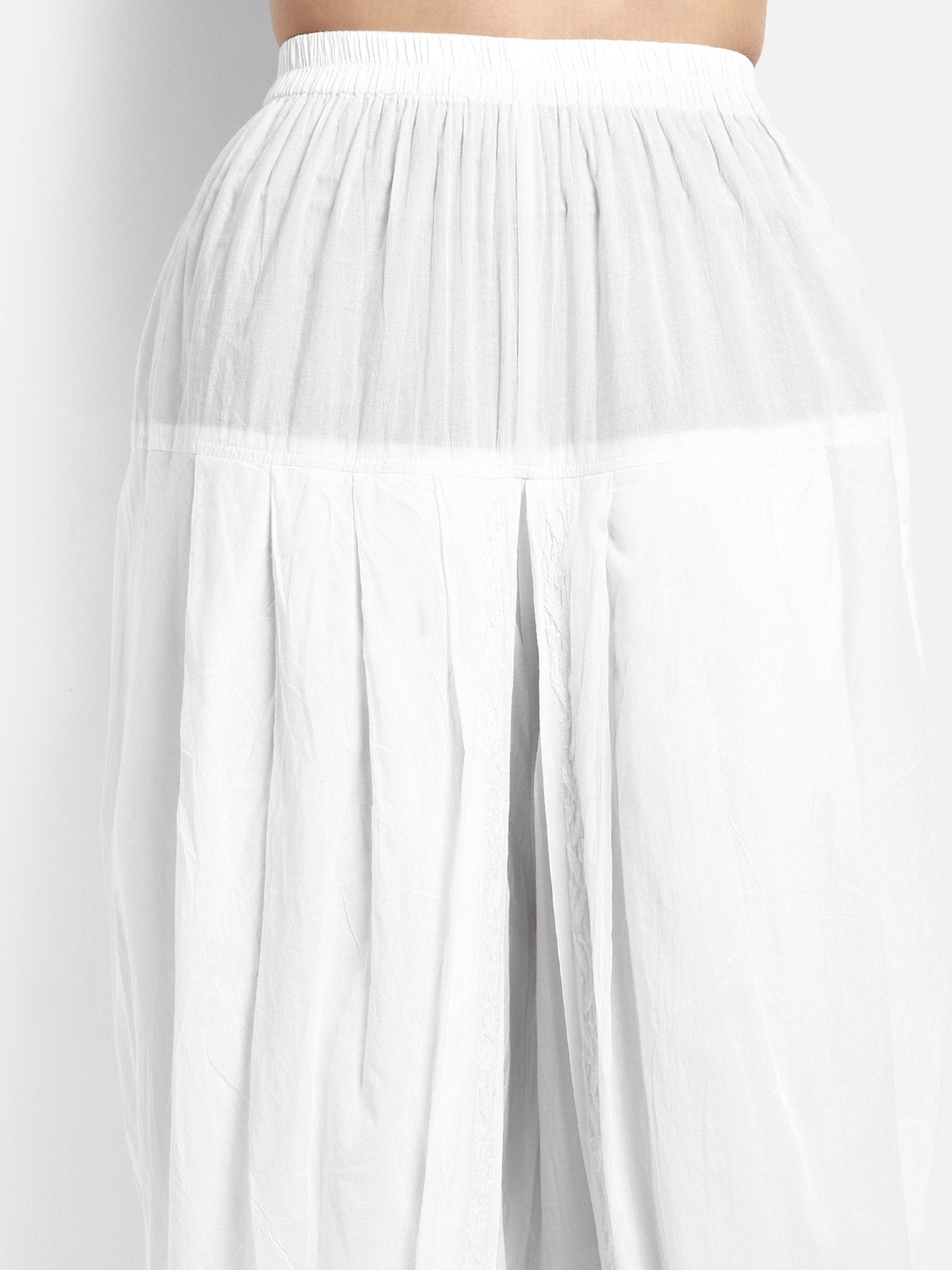 Chikankari Hand Embroidered Dhoti Salwar Tulip Pants Palazzo White - Indiankala4u