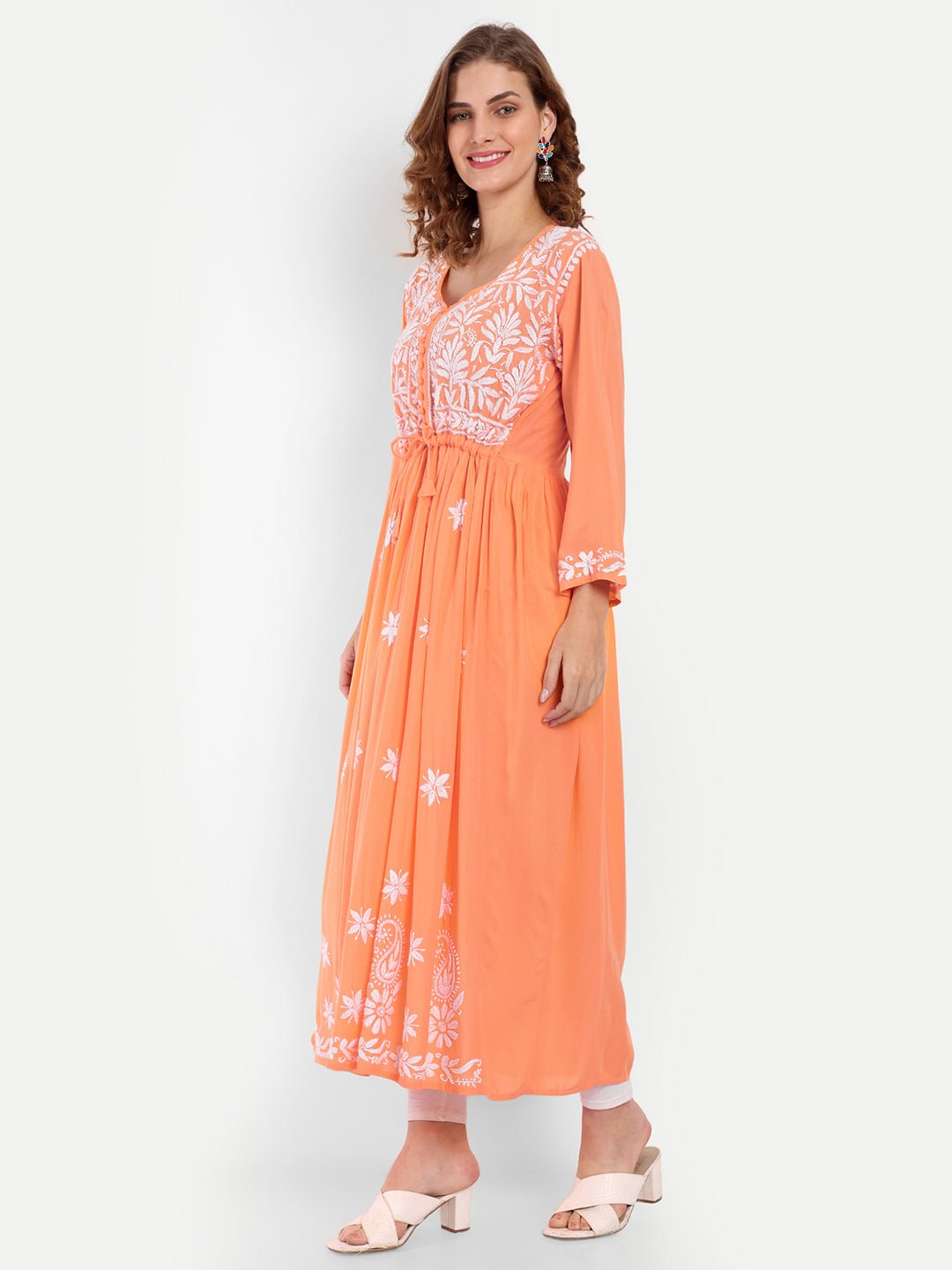 Chikankari Hand Embroidered Fit and Flare Kurta Modal Cotton - Indiankala4u