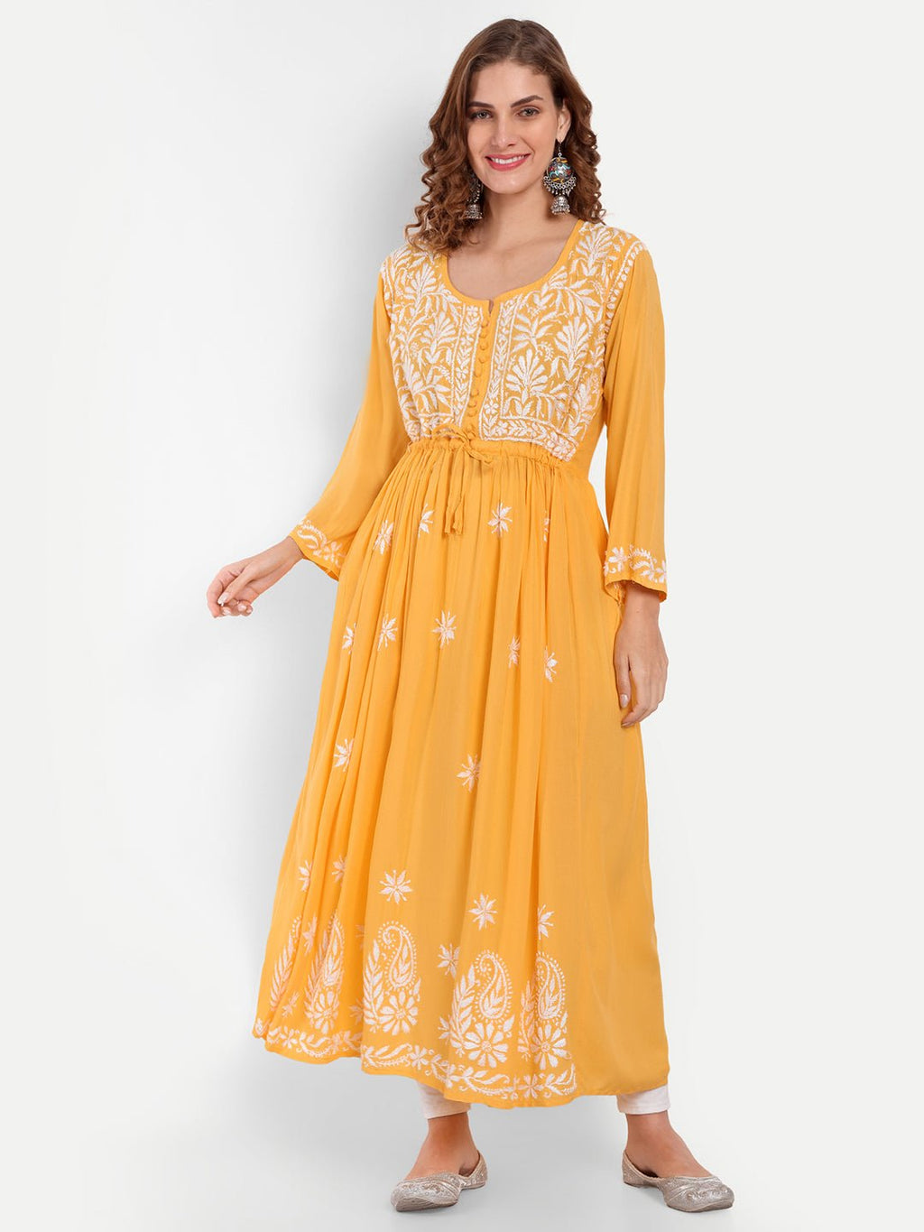 Chikankari Hand Embroidered Fit and Flare Kurta Modal Cotton - Indiankala4u