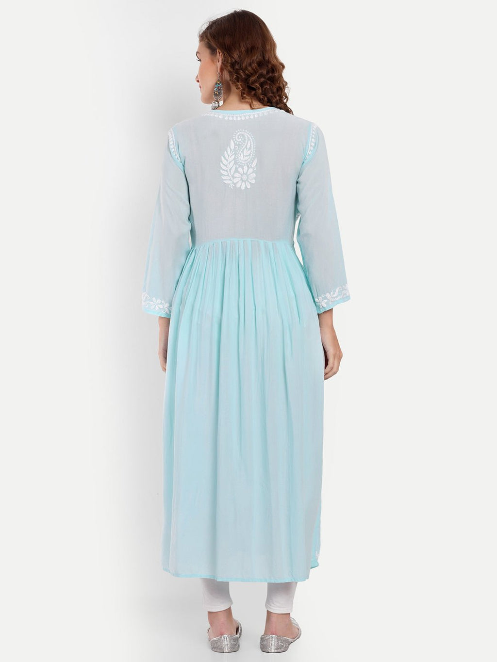 Chikankari Hand Embroidered Fit and Flare Kurta Modal Cotton - Indiankala4u