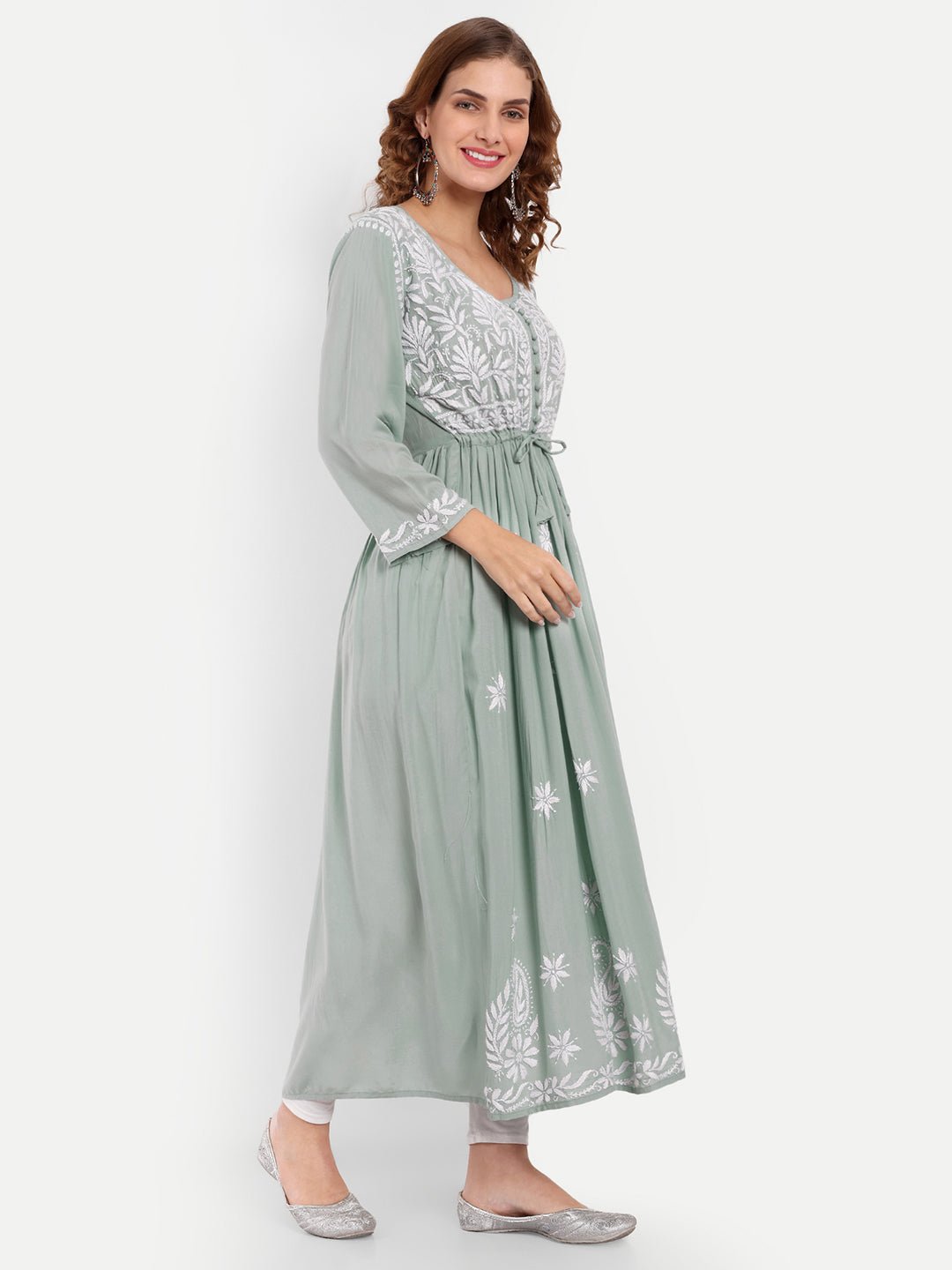 Chikankari Hand Embroidered Fit and Flare Kurta Modal Cotton - Indiankala4u