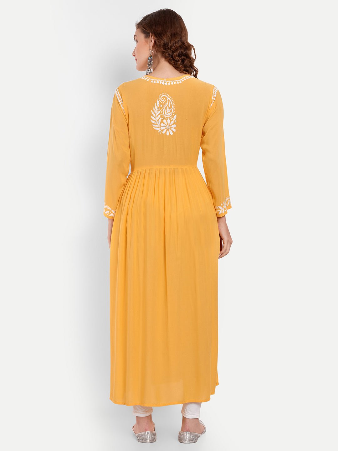 Chikankari Hand Embroidered Fit and Flare Kurta Modal Cotton - Indiankala4u