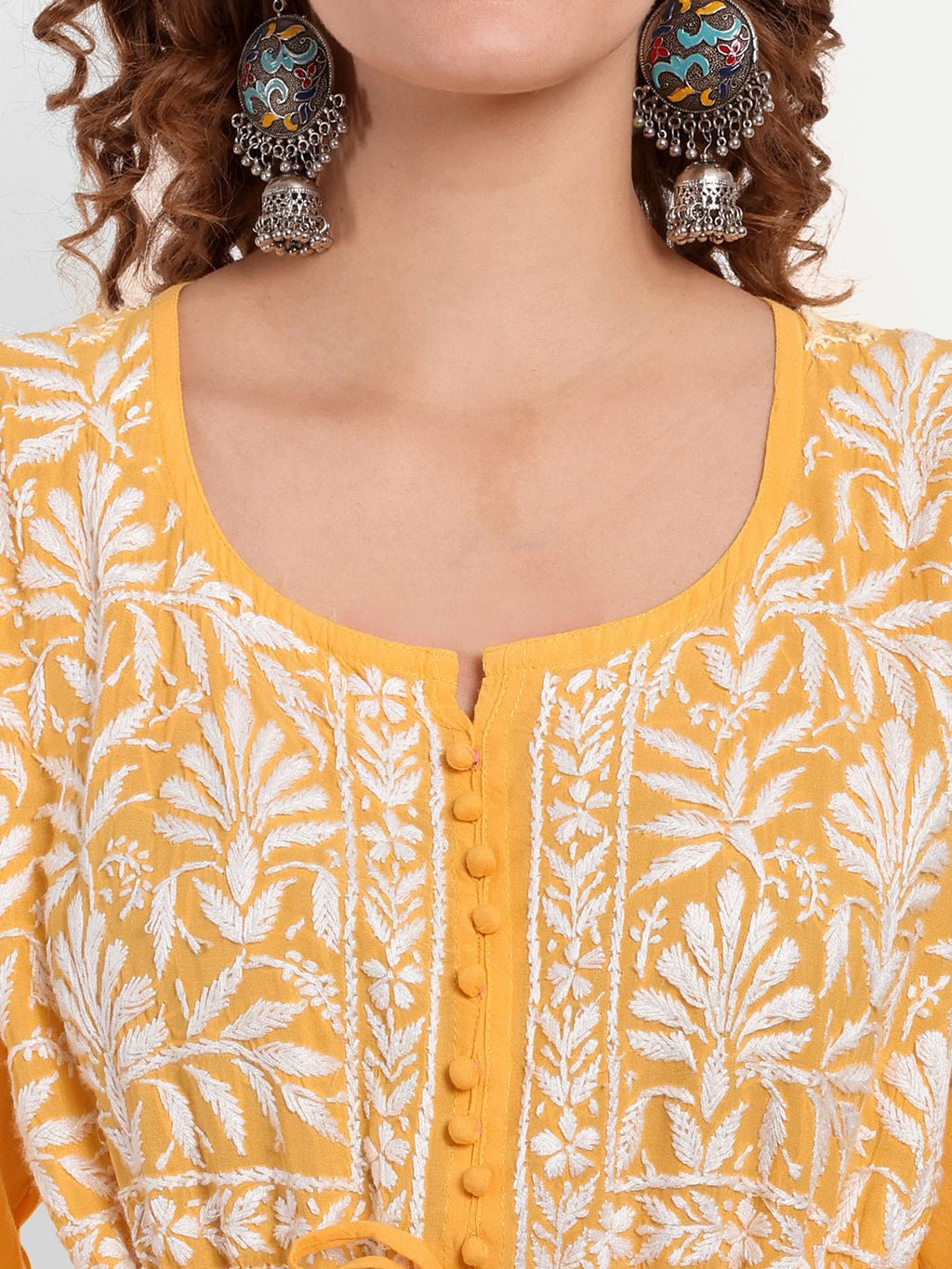 Chikankari Hand Embroidered Fit and Flare Kurta Modal Cotton - Indiankala4u