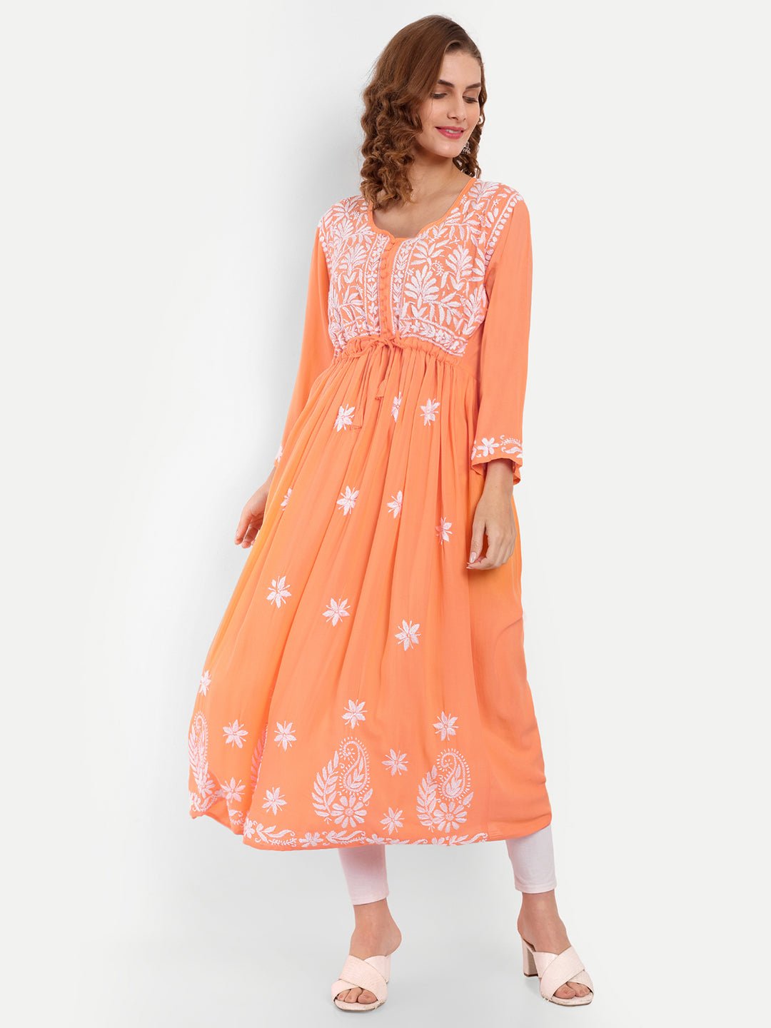 Chikankari Hand Embroidered Fit and Flare Kurta Modal Cotton - Indiankala4u