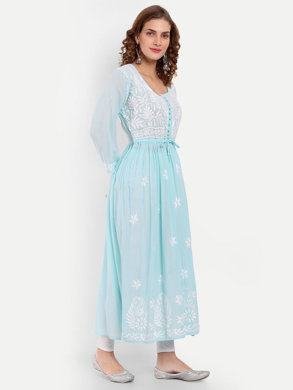 Chikankari Hand Embroidered Fit and Flare Kurta Modal Cotton - Indiankala4u