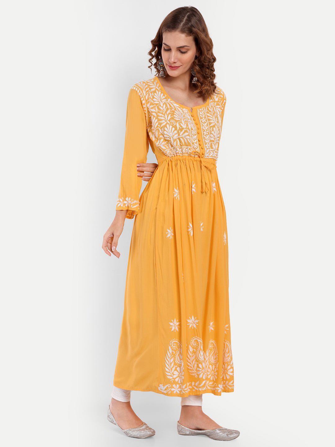 Chikankari Hand Embroidered Fit and Flare Kurta Modal Cotton - Indiankala4u