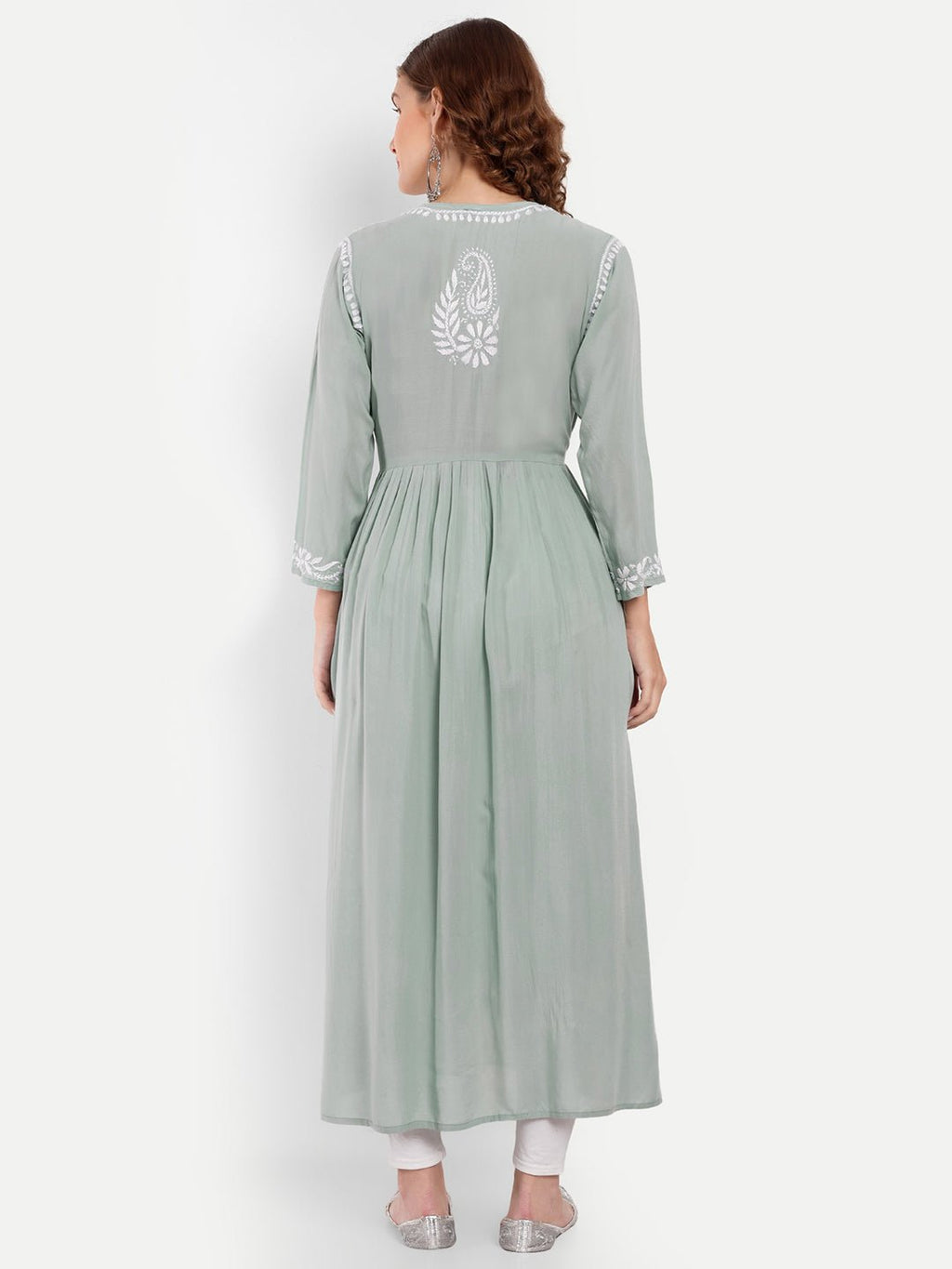 Chikankari Hand Embroidered Fit and Flare Kurta Modal Cotton - Indiankala4u