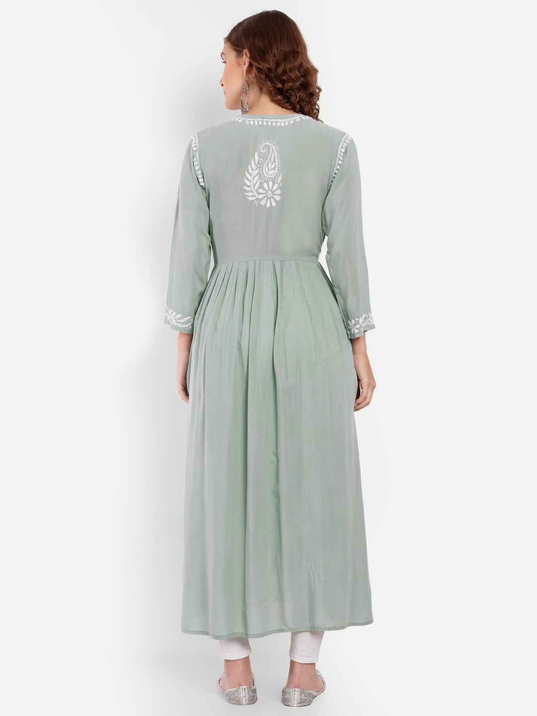 Chikankari Hand Embroidered Fit and Flare Kurta Modal Cotton - Indiankala4u
