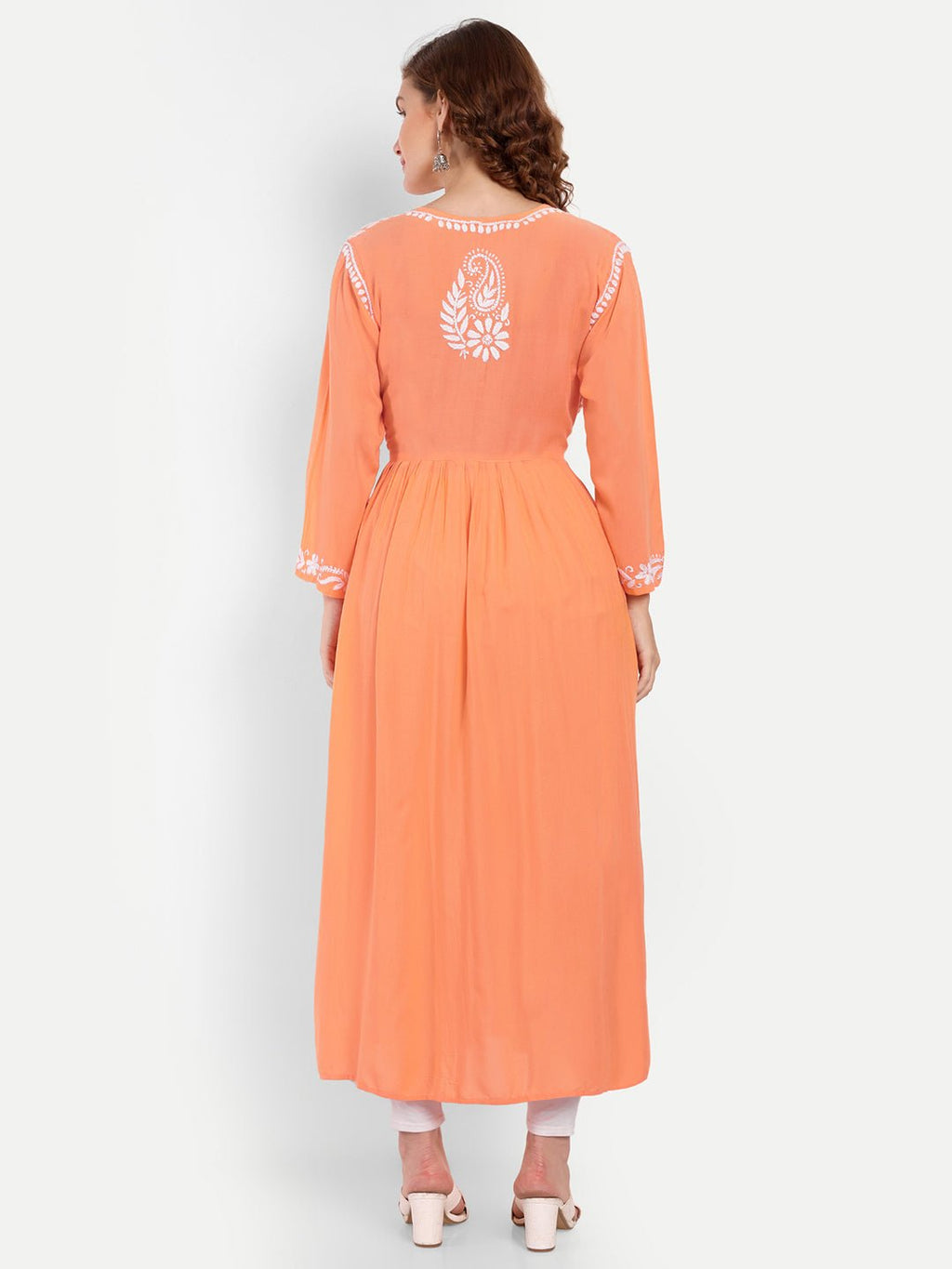 Chikankari Hand Embroidered Fit and Flare Kurta Modal Cotton - Indiankala4u