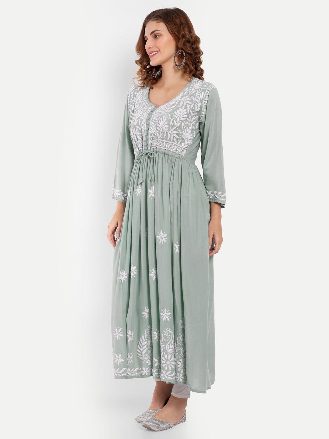 Chikankari Hand Embroidered Fit and Flare Kurta Modal Cotton - Indiankala4u