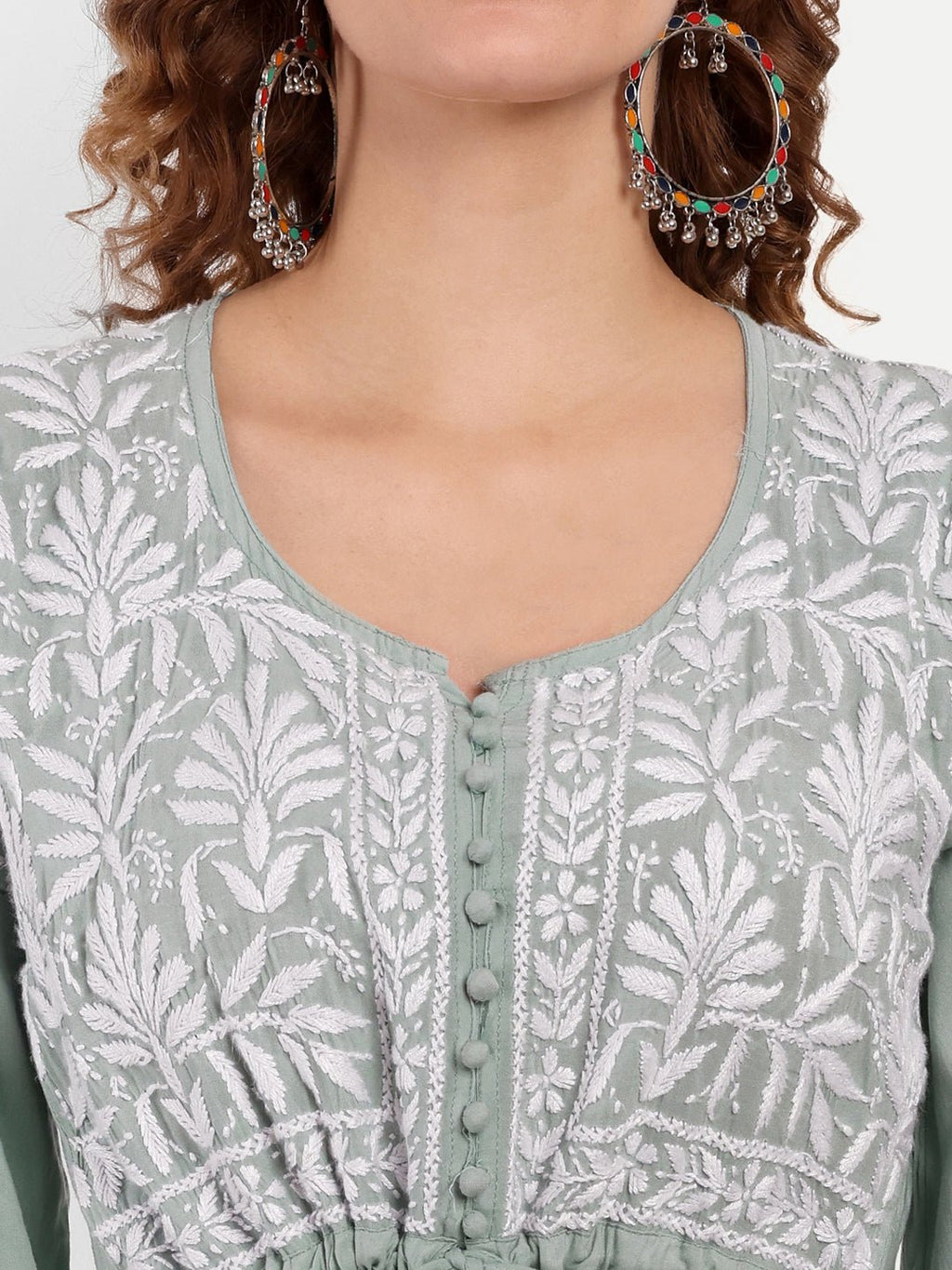 Chikankari Hand Embroidered Fit and Flare Kurta Modal Cotton - Indiankala4u