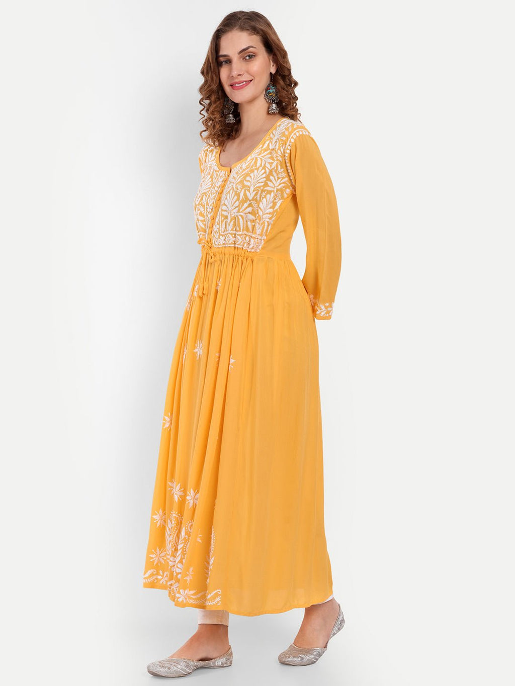 Chikankari Hand Embroidered Fit and Flare Kurta Modal Cotton - Indiankala4u