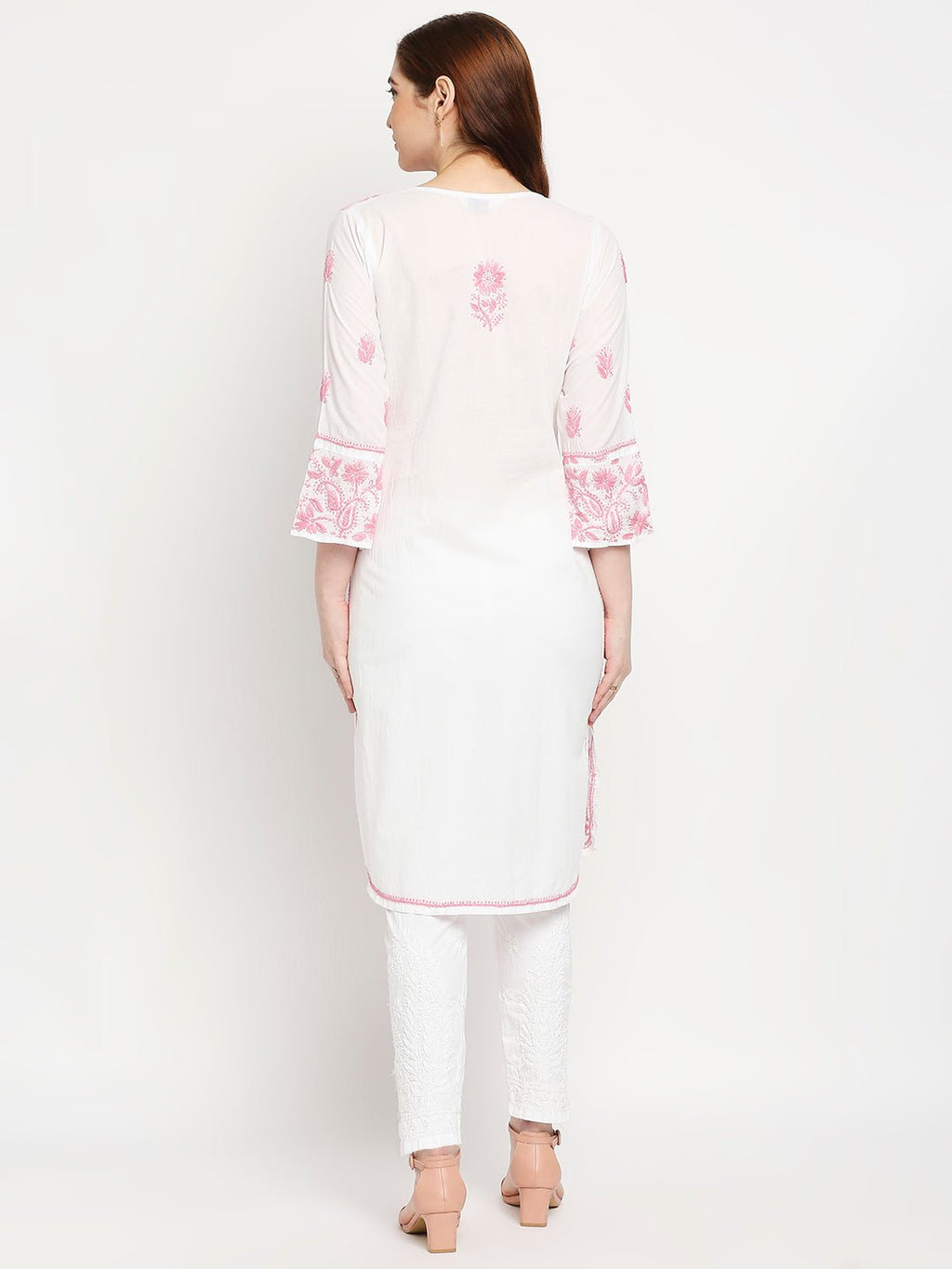 Chikankari Long Hand Embroidered Kurta Cotton - Indiankala4u