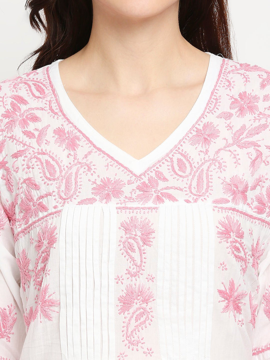 Chikankari Long Hand Embroidered Kurta Cotton - Indiankala4u