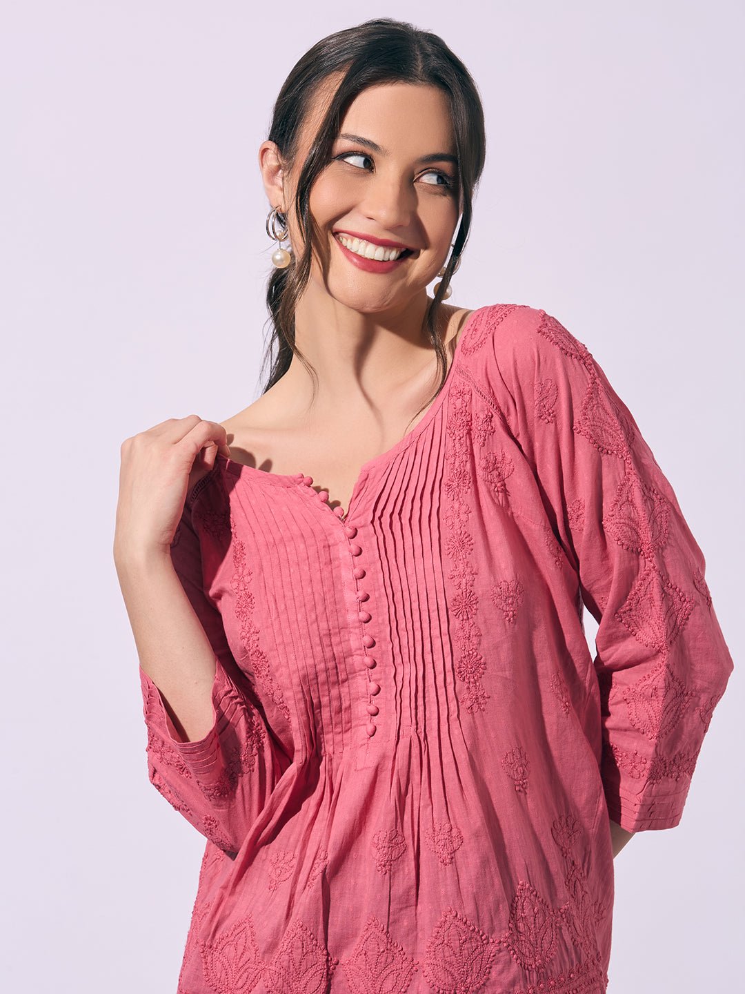 Chocolate Hand - Embroidered Chikankari Pure Cotton Top - Indiankala4u
