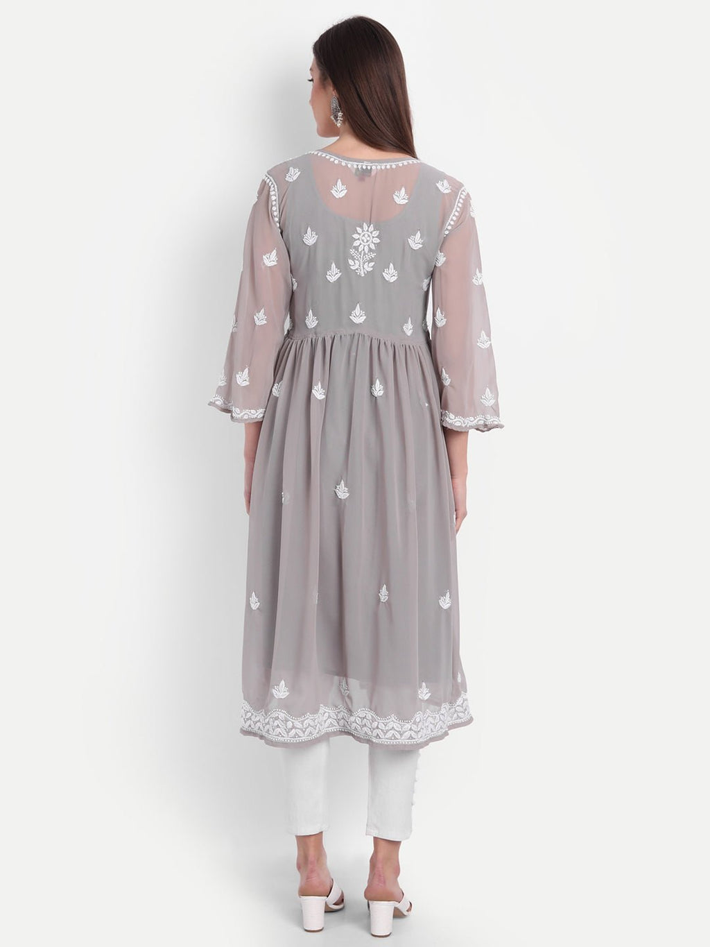 Hand Embroidered Lucknow Chikankari Fit & Flare Kurti with Matching Inner, Georgette - Indiankala4u