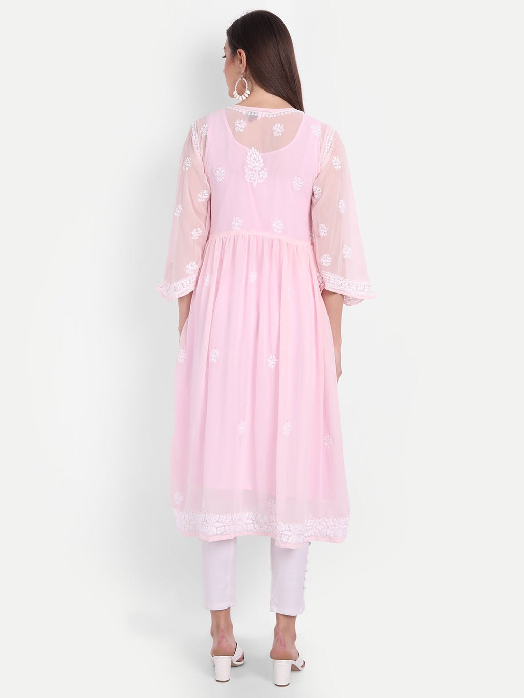 Hand Embroidered Lucknow Chikankari Fit & Flare Kurti with Matching Inner, Georgette - Indiankala4u