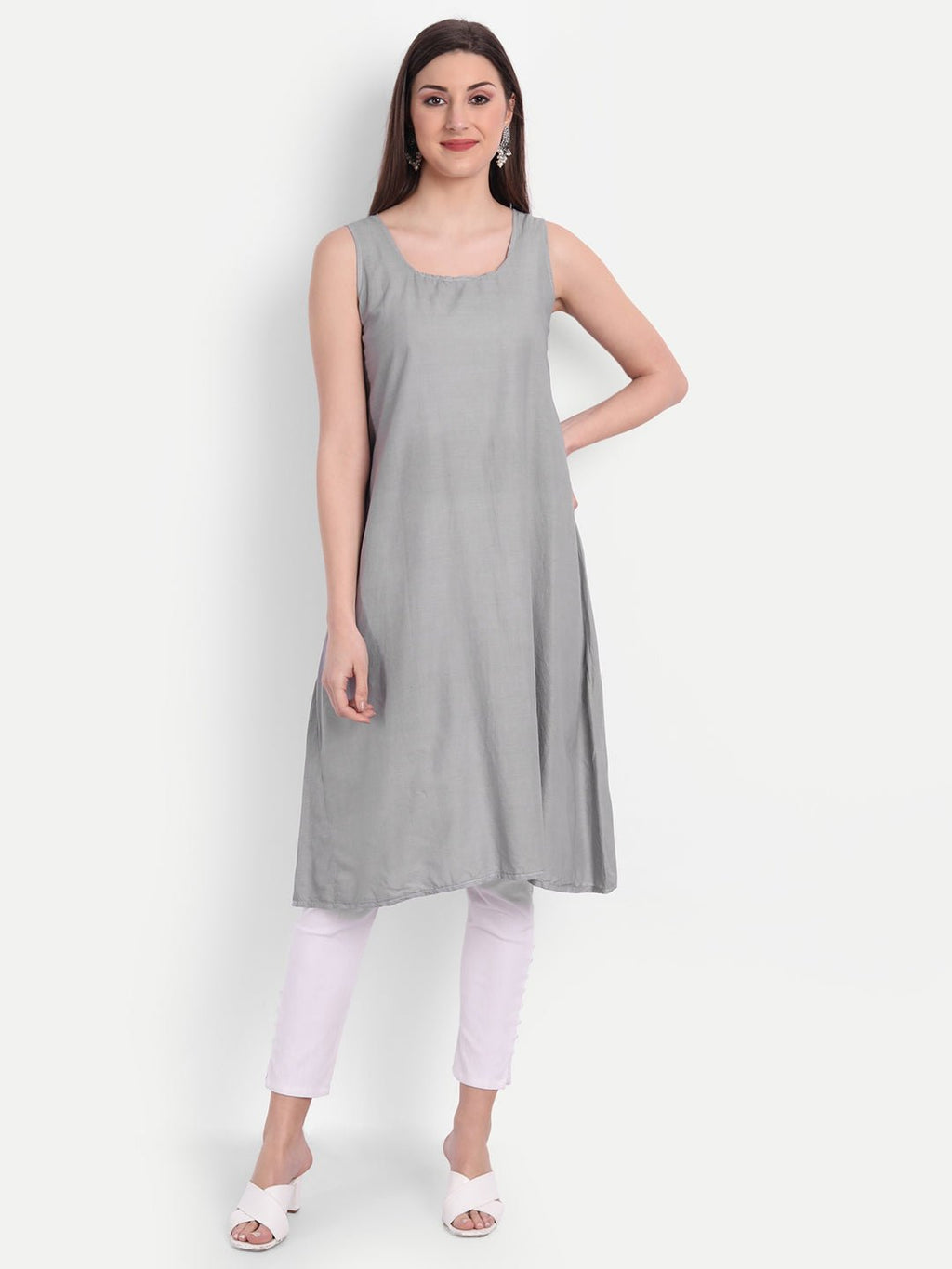 Hand Embroidered Lucknow Chikankari Fit & Flare Kurti with Matching Inner, Georgette - Indiankala4u