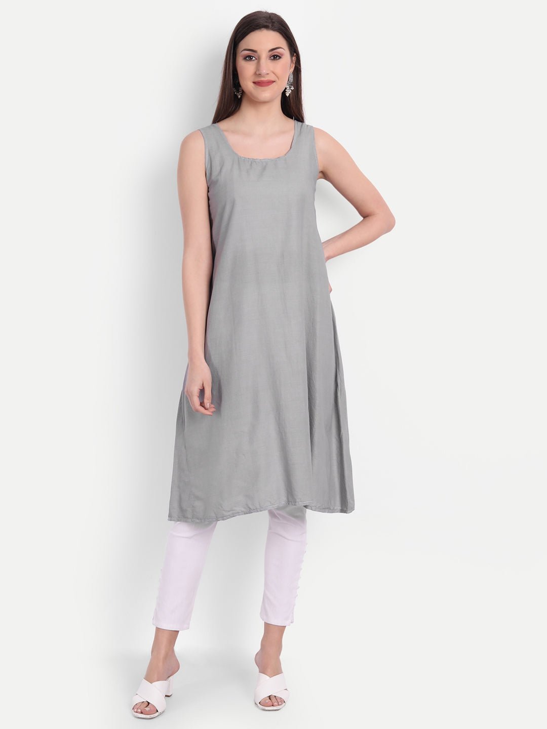 Hand Embroidered Lucknow Chikankari Fit & Flare Kurti with Matching Inner, Georgette - Indiankala4u