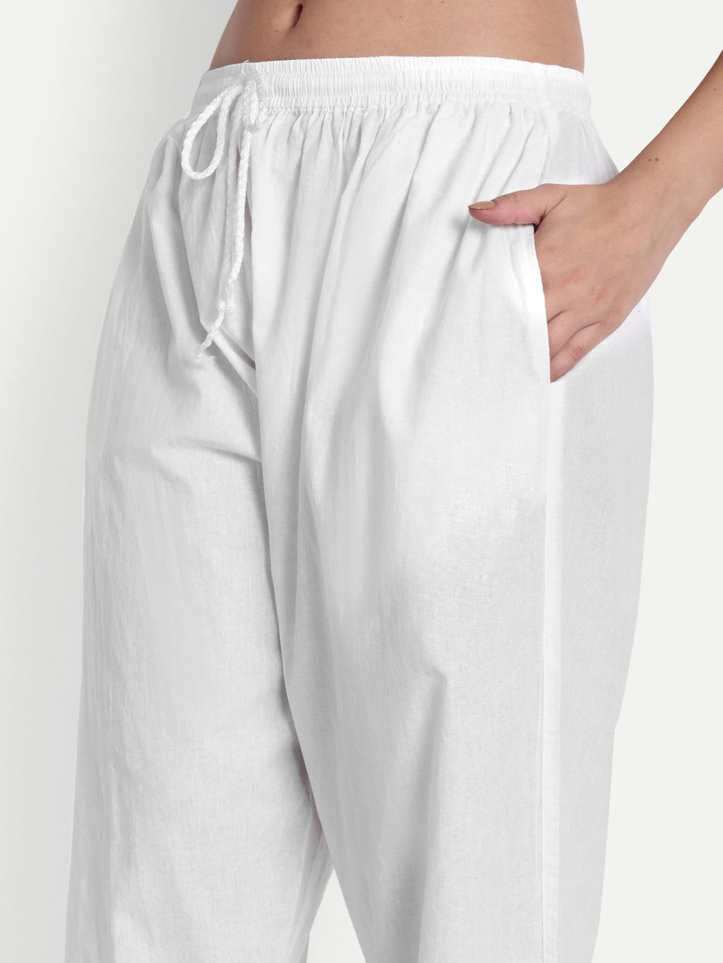Indiankala4u Hand Embroidered Chikankari Palazzo Pants Salwar for Women Pure Cotton White - Indiankala4u