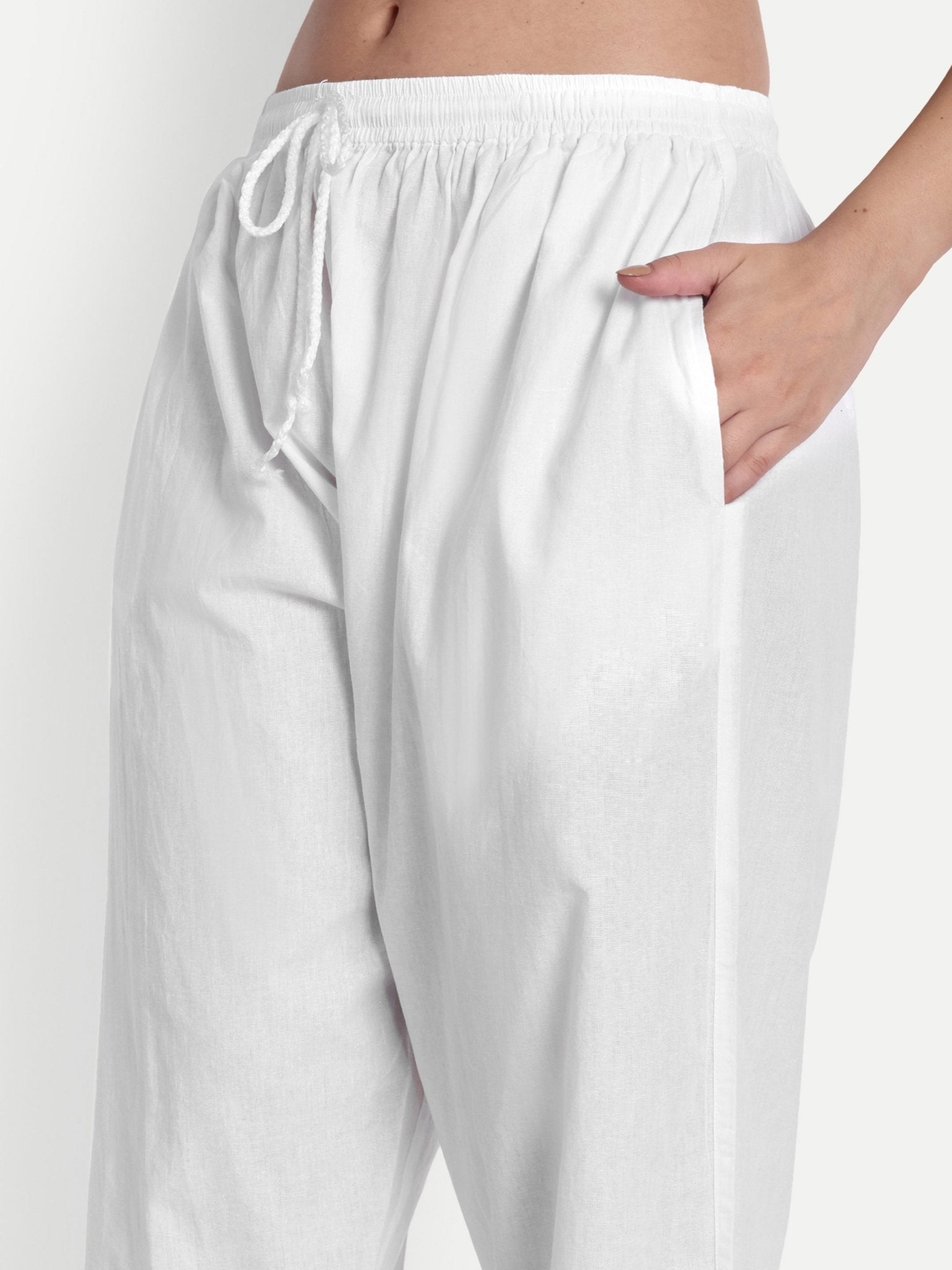 Indiankala4u Hand Embroidered Chikankari Palazzo Pants Salwar for Women Pure Cotton White - Indiankala4u