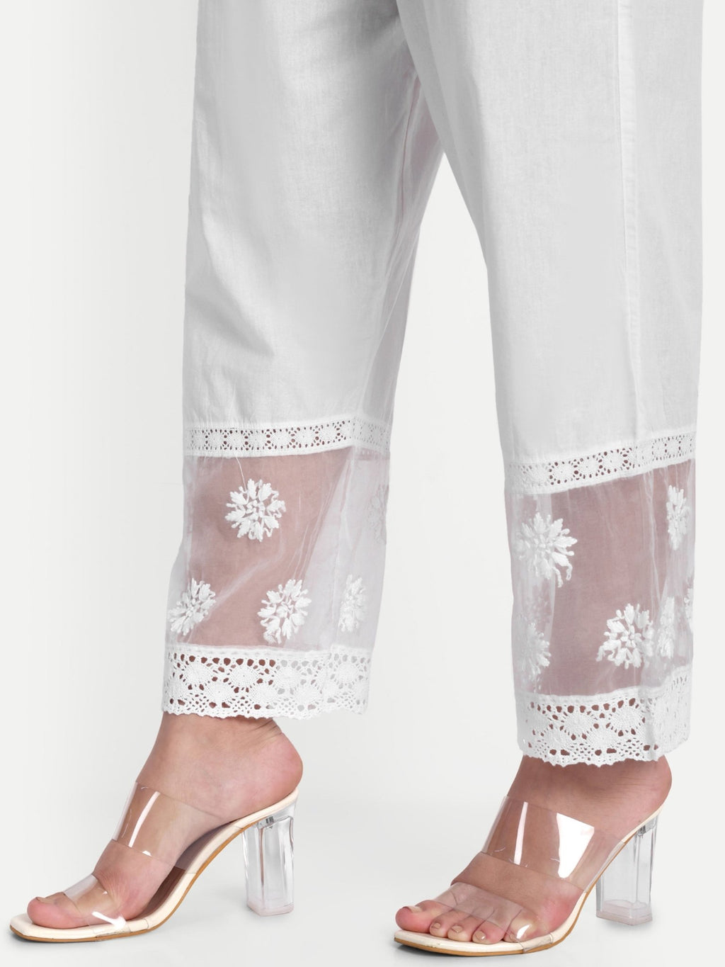Indiankala4u Hand Embroidered Chikankari Palazzo Pants Salwar for Women Pure Cotton White - Indiankala4u