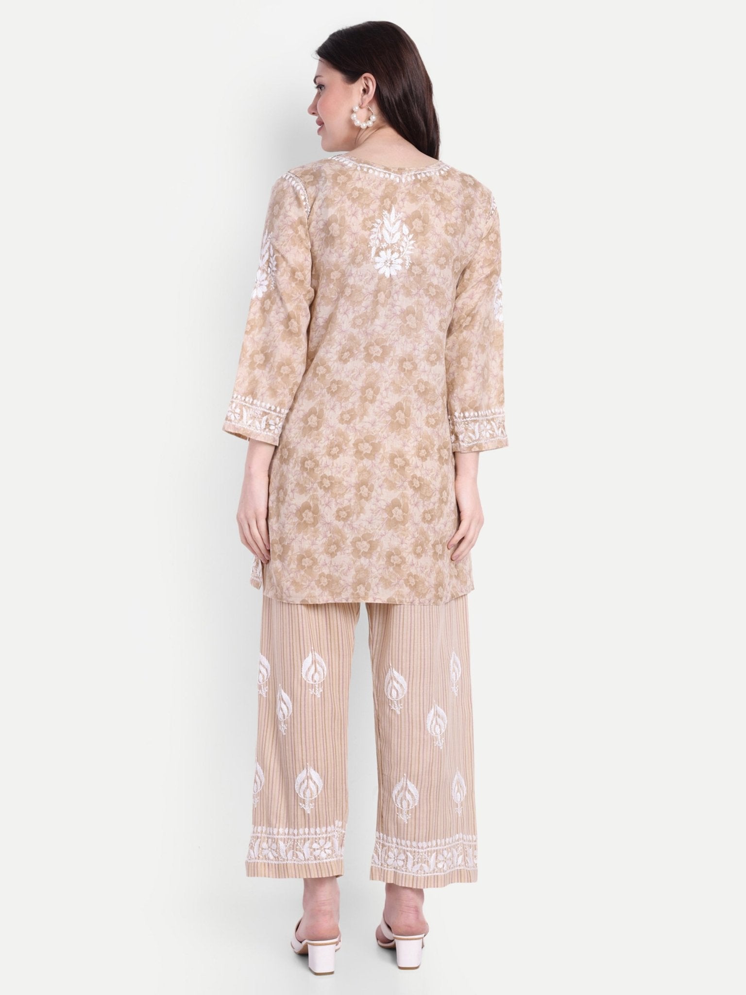 Lucknow Chikankari Hand Embroidered Co - Ord Set Cotton Blend - Indiankala4u