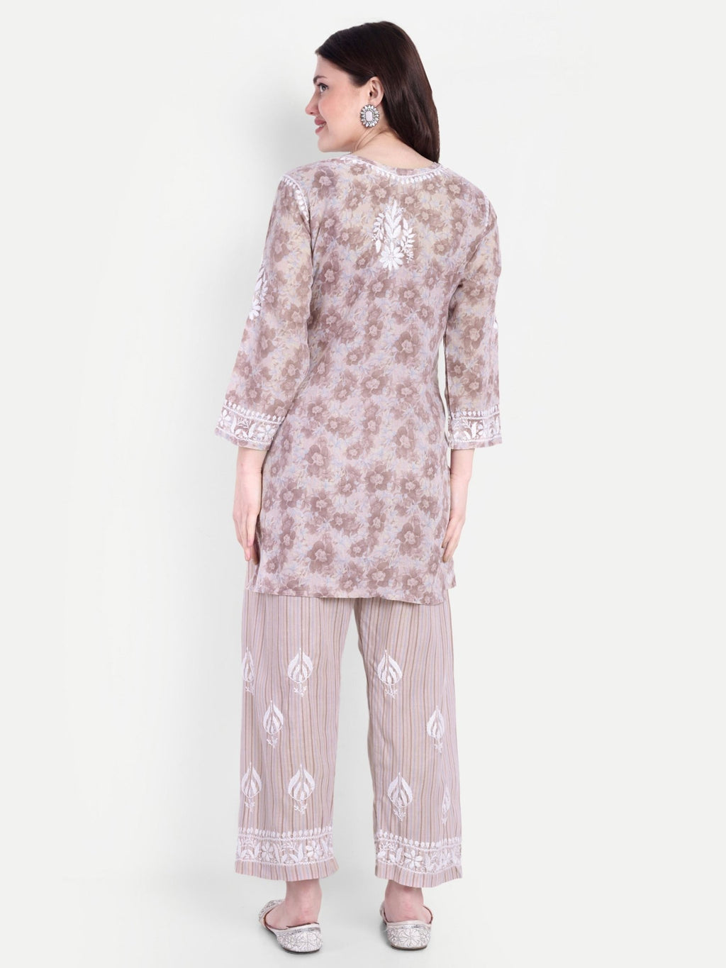 Lucknow Chikankari Hand Embroidered Co - Ord Set Cotton Blend - Indiankala4u