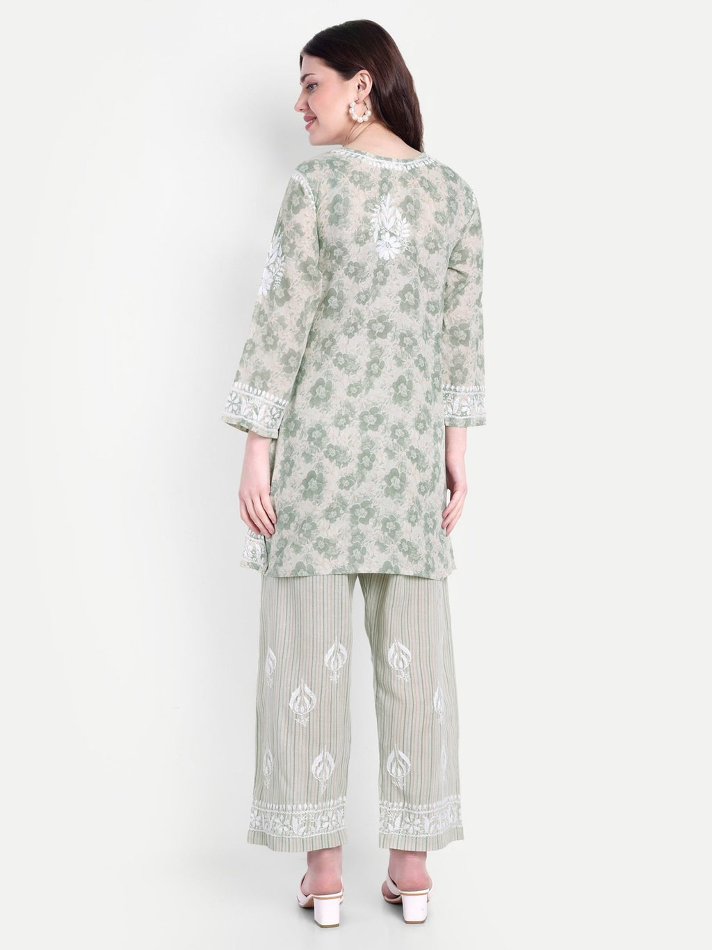 Lucknow Chikankari Hand Embroidered Co - Ord Set Cotton Blend - Indiankala4u