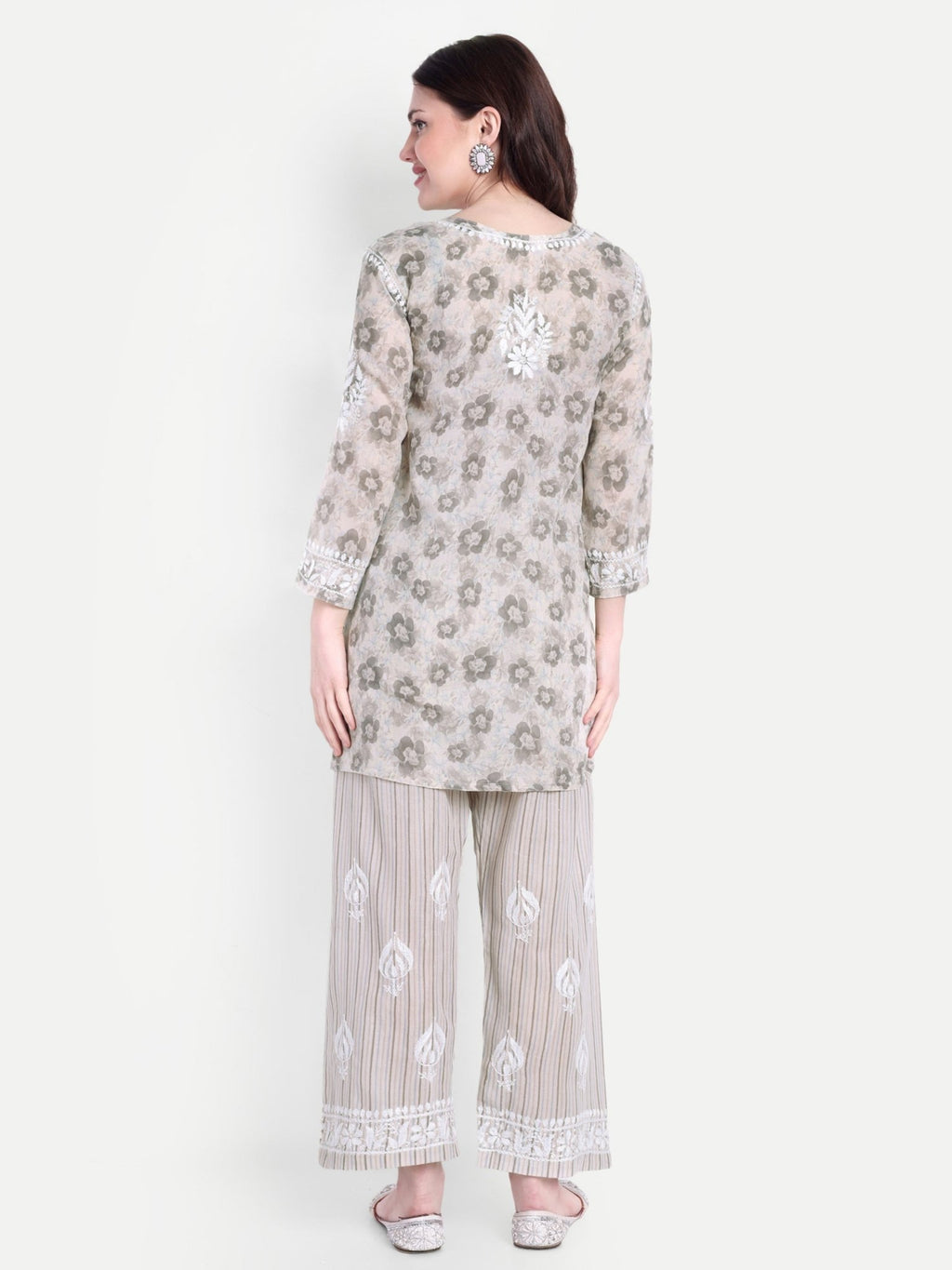 Lucknow Chikankari Hand Embroidered Co - Ord Set Cotton Blend - Indiankala4u