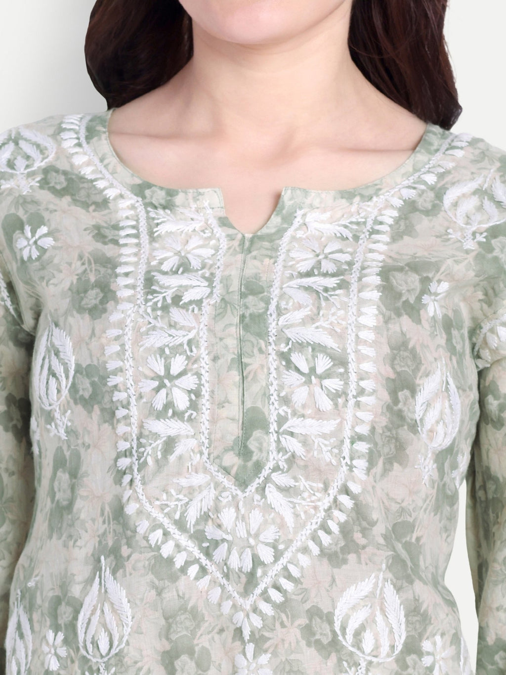 Lucknow Chikankari Hand Embroidered Co - Ord Set Cotton Blend - Indiankala4u